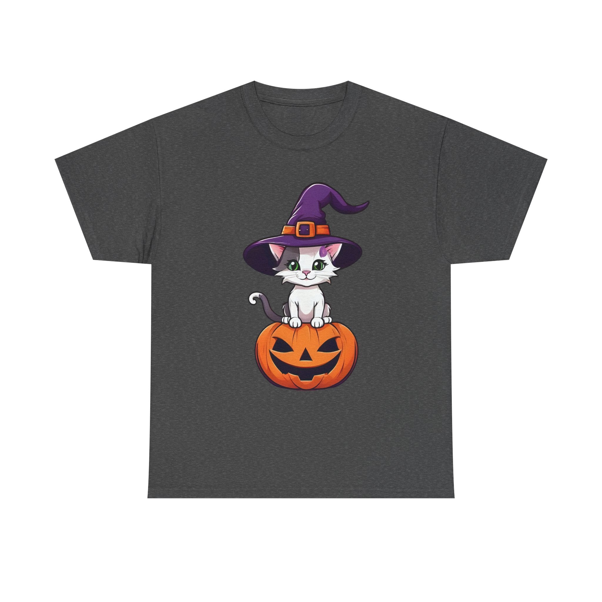 Halloween Kitten Tee, Witch Hat Cat Shirt, Pumpkin Cartoon Tshirt, Fall Season Unisex Top, Spooky Graphic Tee, Cute Animal Costume Apparel