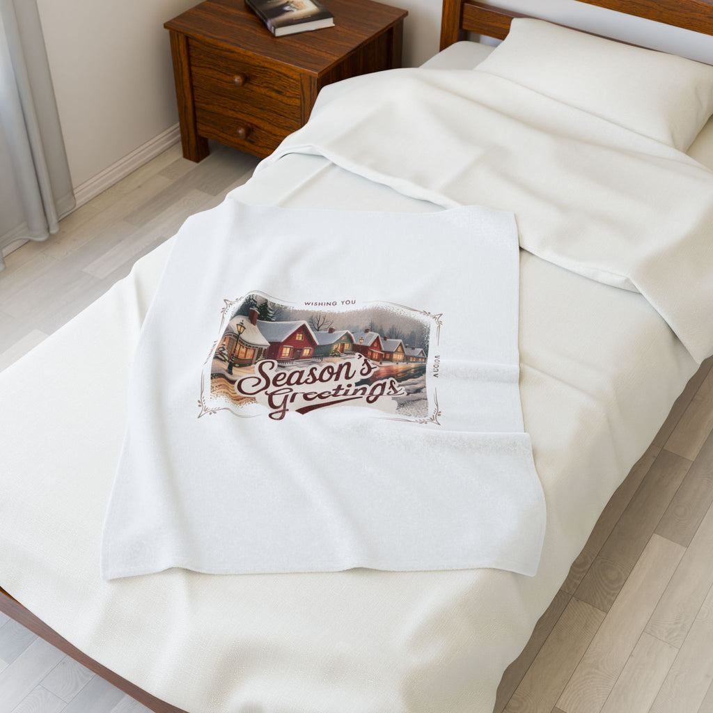 Season's Greetings Vintage Postcard Velveteen Blanket | Retro Christmas, sepia holiday