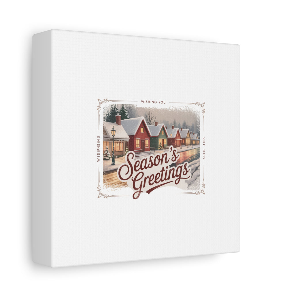 Season's Greetings Vintage Christmas Postcard Canvas | Retro Holiday Wall Art