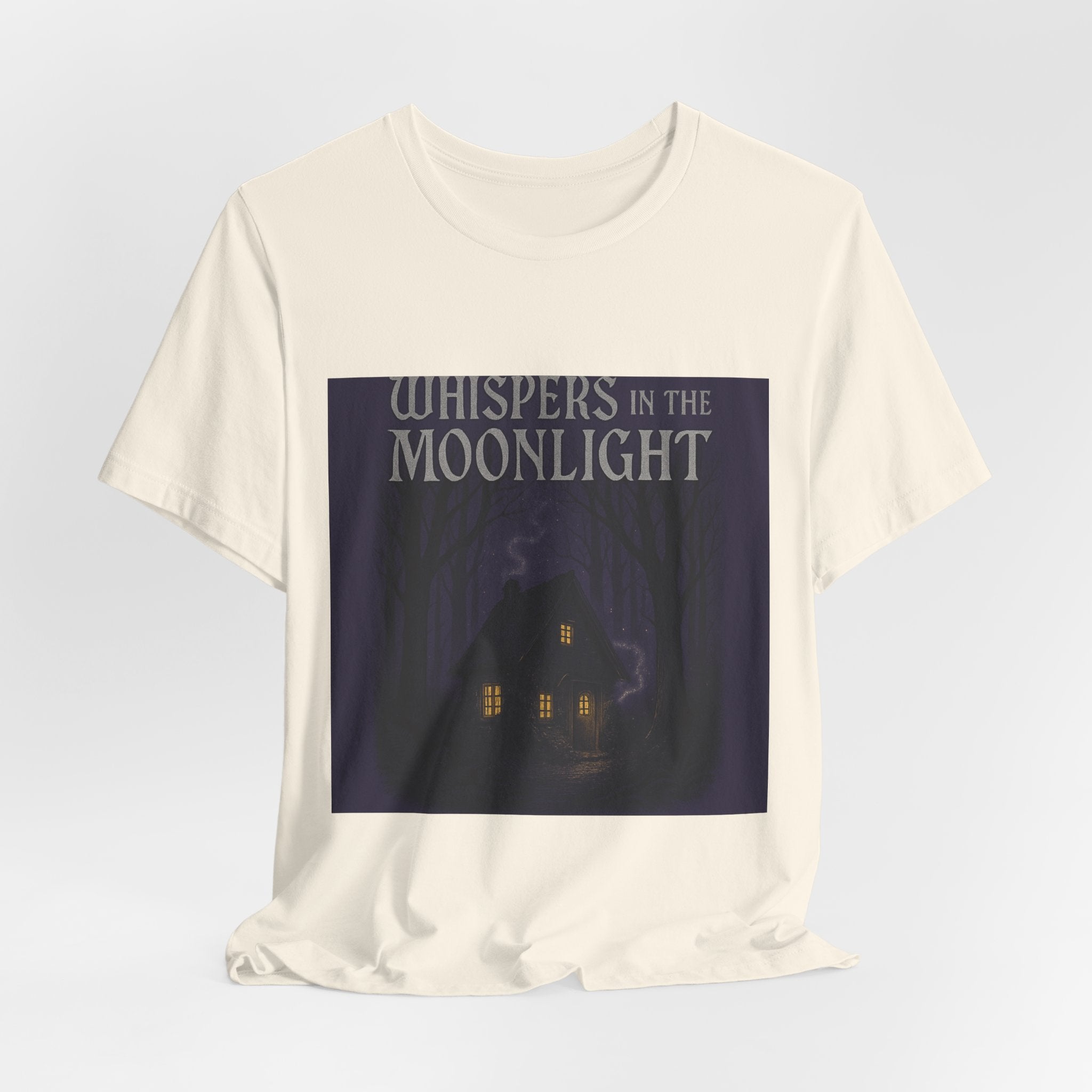 Whispers in the Moonlight Tee — Haunted Cabin Night Graphic T-Shirt