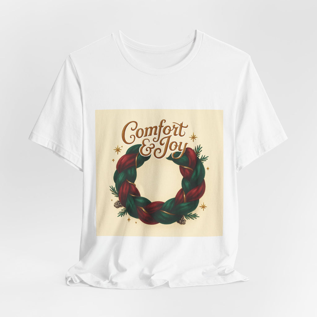 Comfort & Joy Wreath T-Shirt — Retro Holiday Christmas Tee