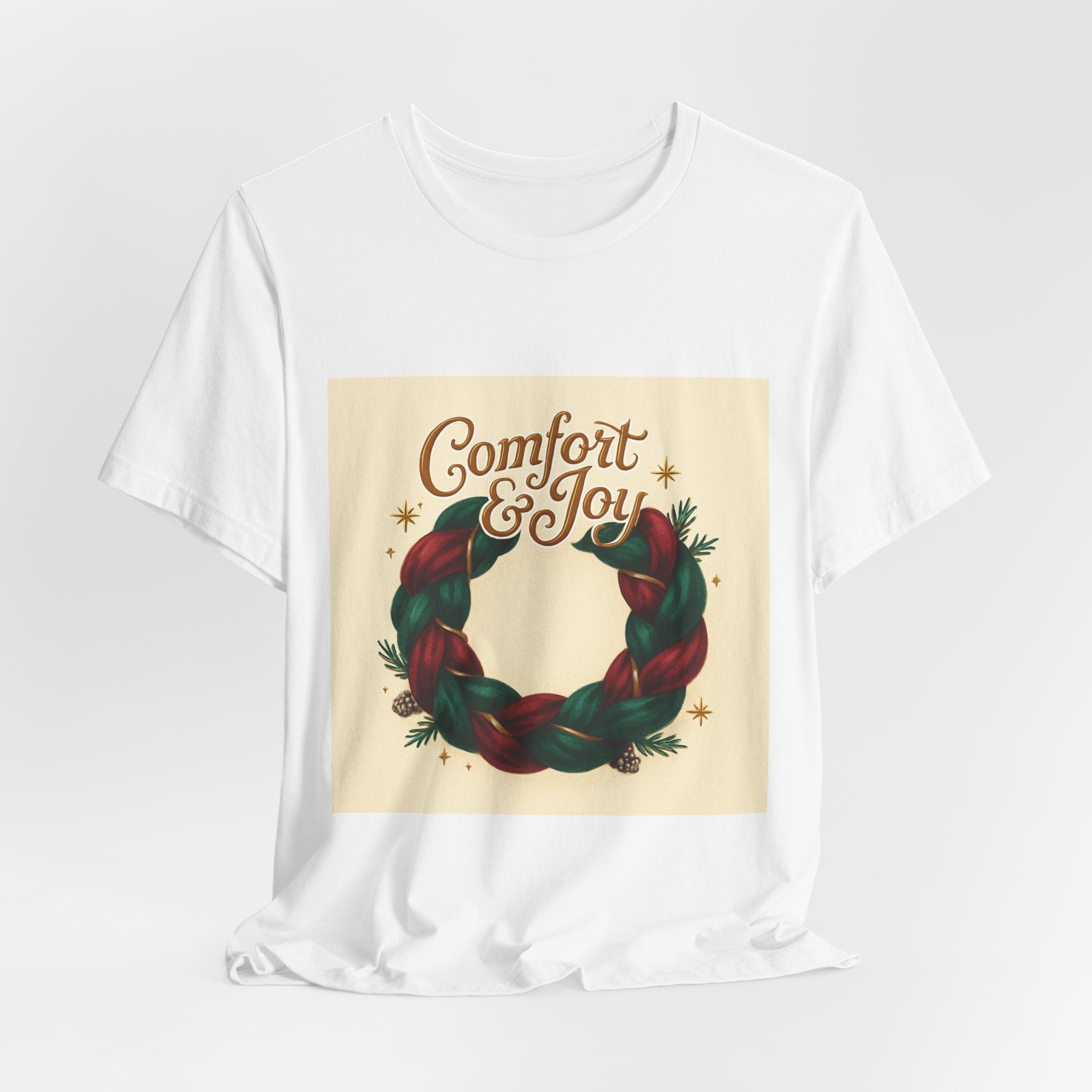 Comfort & Joy Wreath T-Shirt — Retro Holiday Christmas Tee
