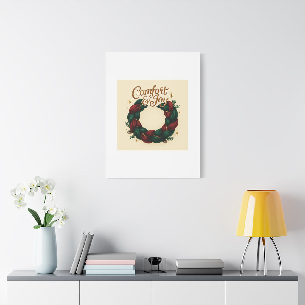 Christmas Wreath Canvas - "Comfort & Joy" Holiday Wall Art