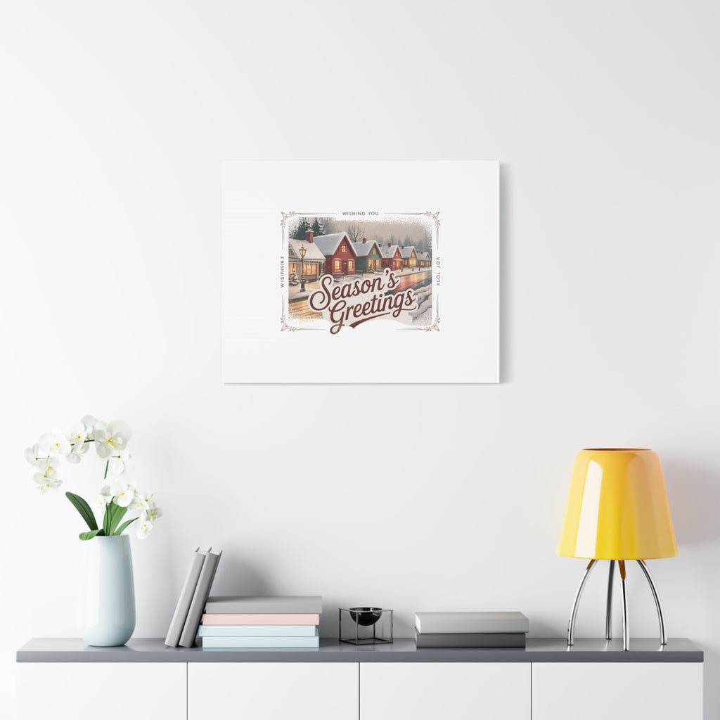 Season's Greetings Vintage Christmas Postcard Canvas | Retro Holiday Wall Art