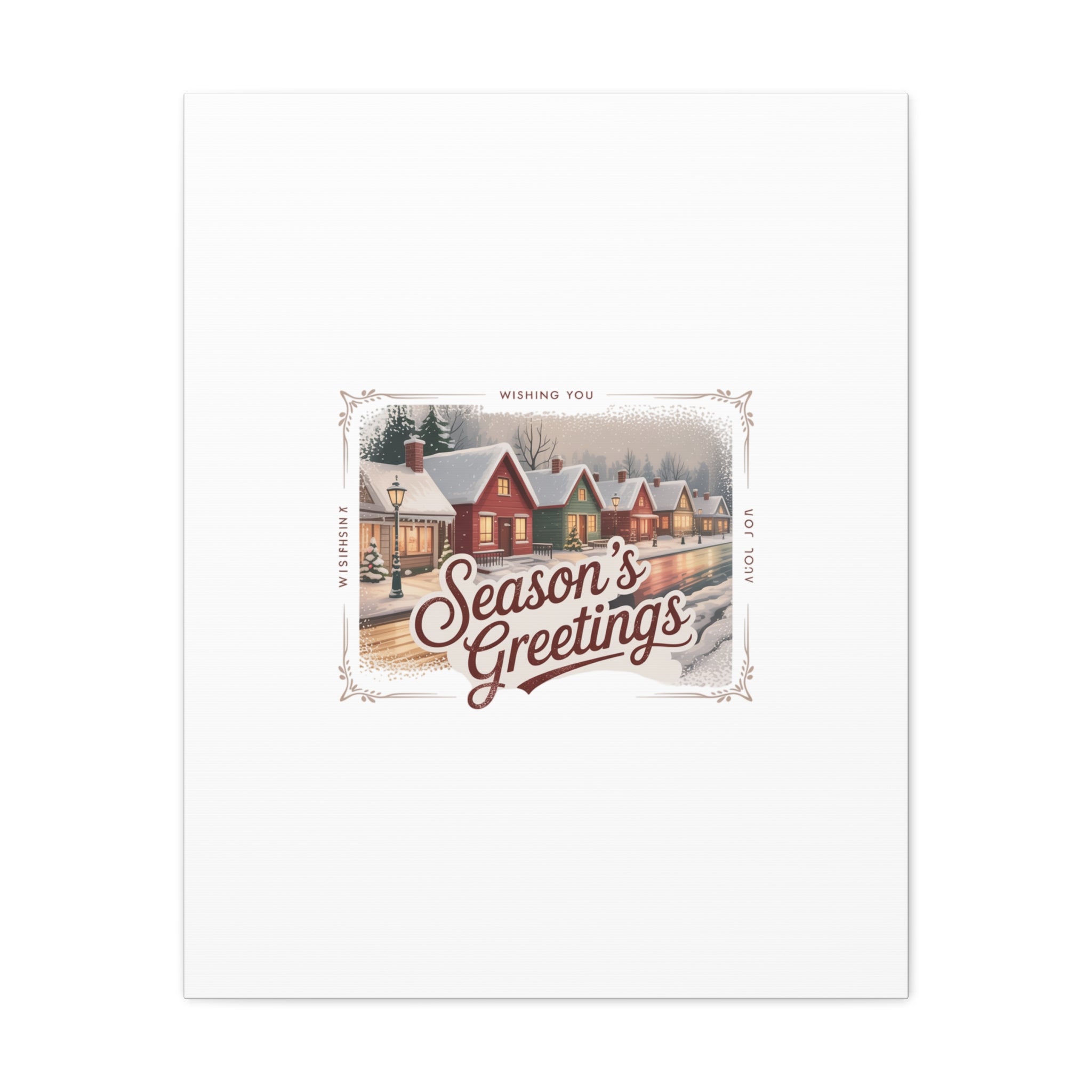 Season's Greetings Vintage Christmas Postcard Canvas | Retro Holiday Wall Art