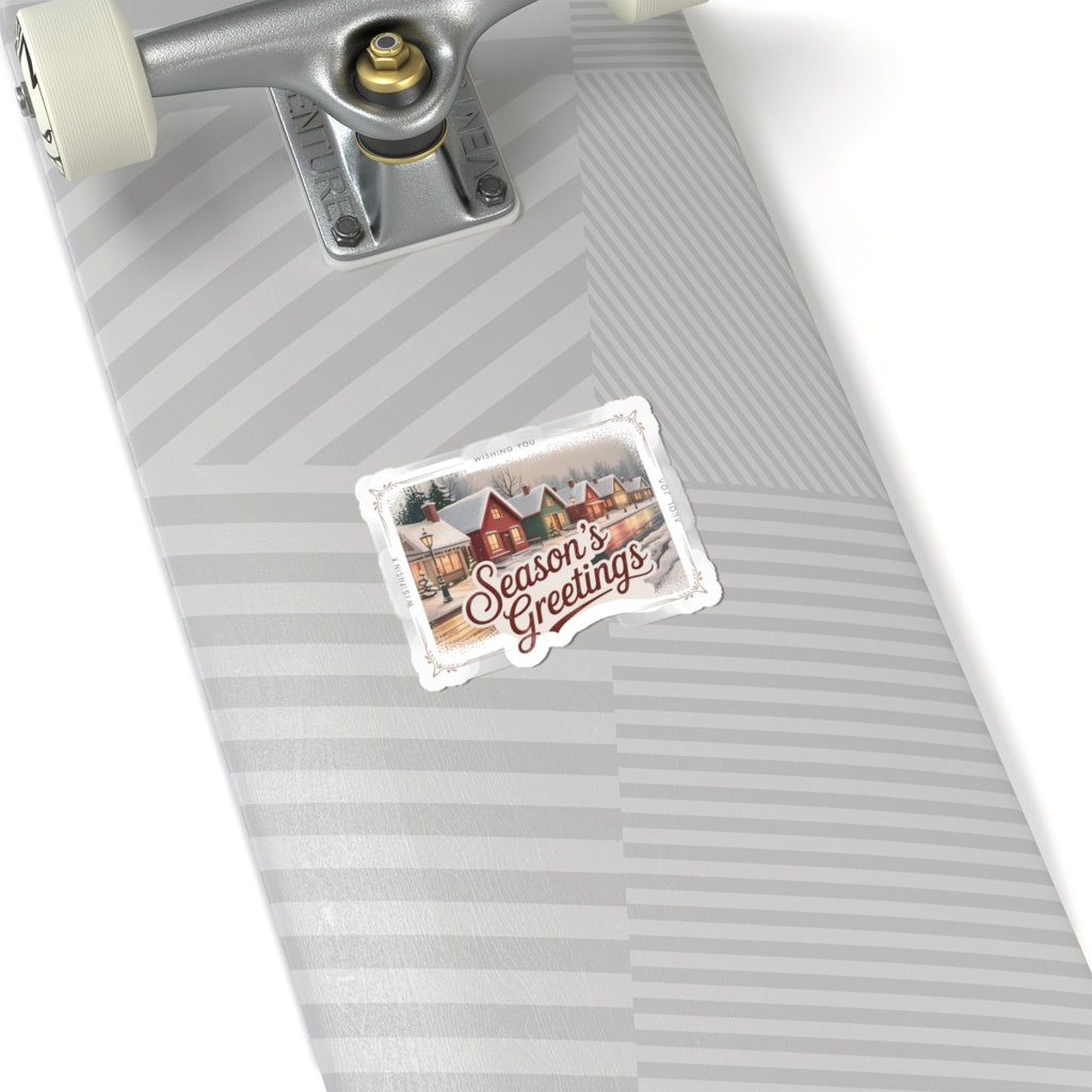 Season’s Greetings Vintage Christmas Postcard Kiss-Cut Sticker | Retro Holiday Card Design