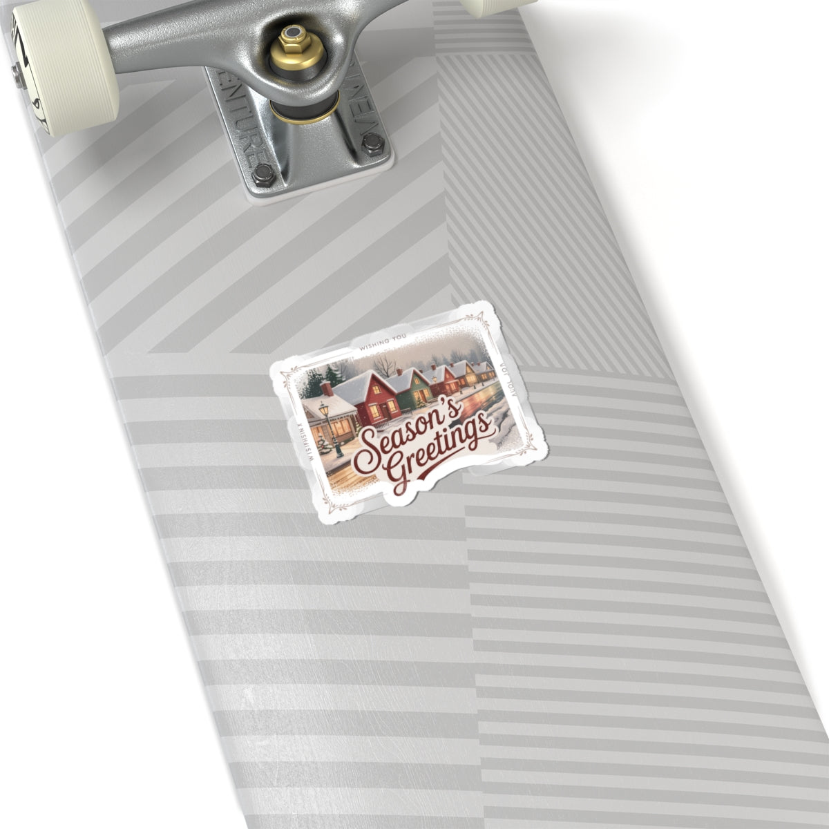 Season’s Greetings Vintage Christmas Postcard Kiss-Cut Sticker | Retro Holiday Card Design