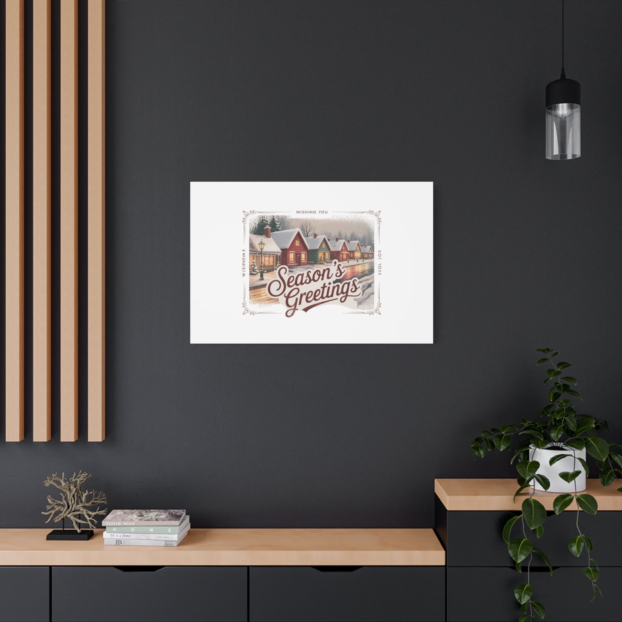 Season's Greetings Vintage Christmas Postcard Canvas | Retro Holiday Wall Art