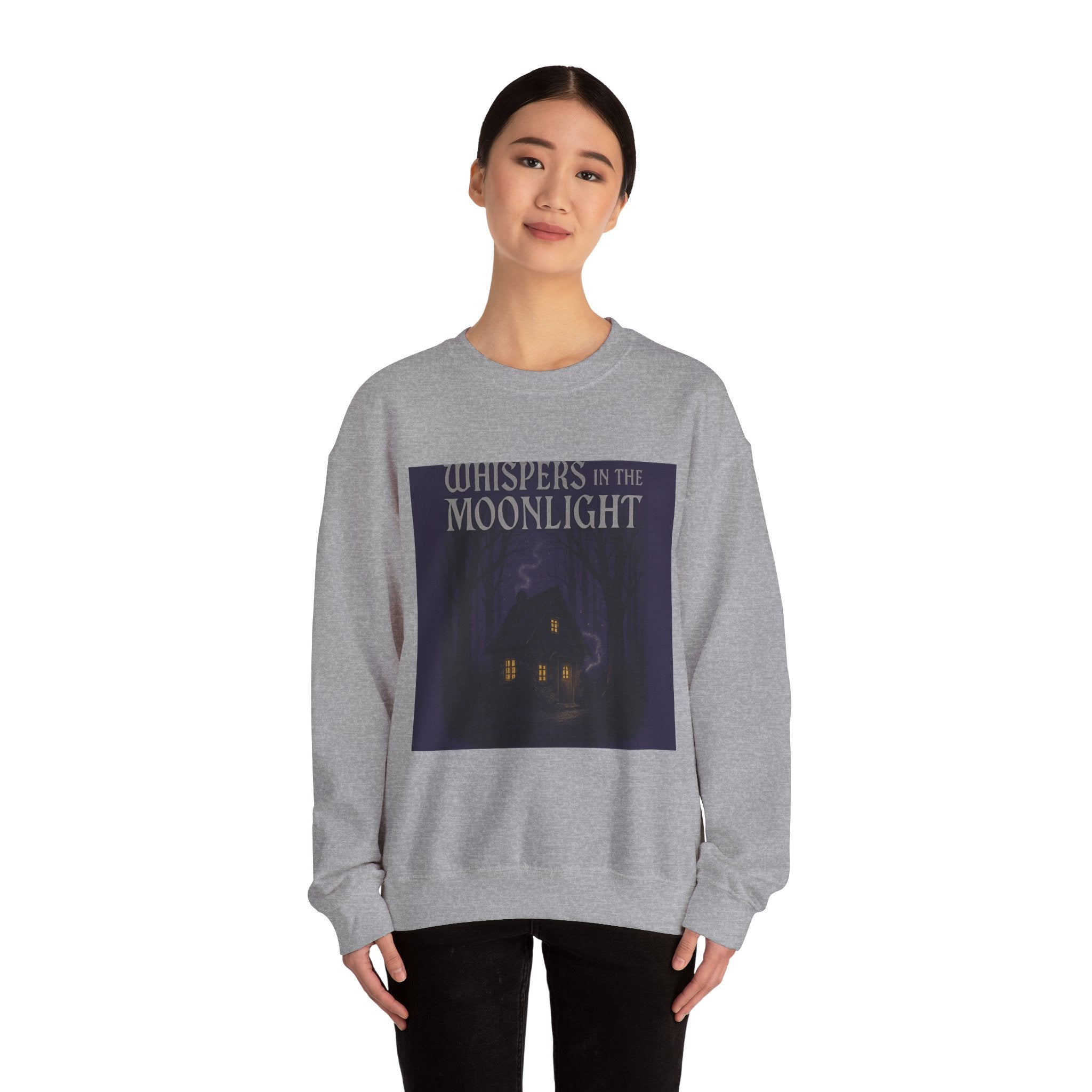 Whispers in the Moonlight Sweatshirt — Cozy Haunted Cottage Crewneck