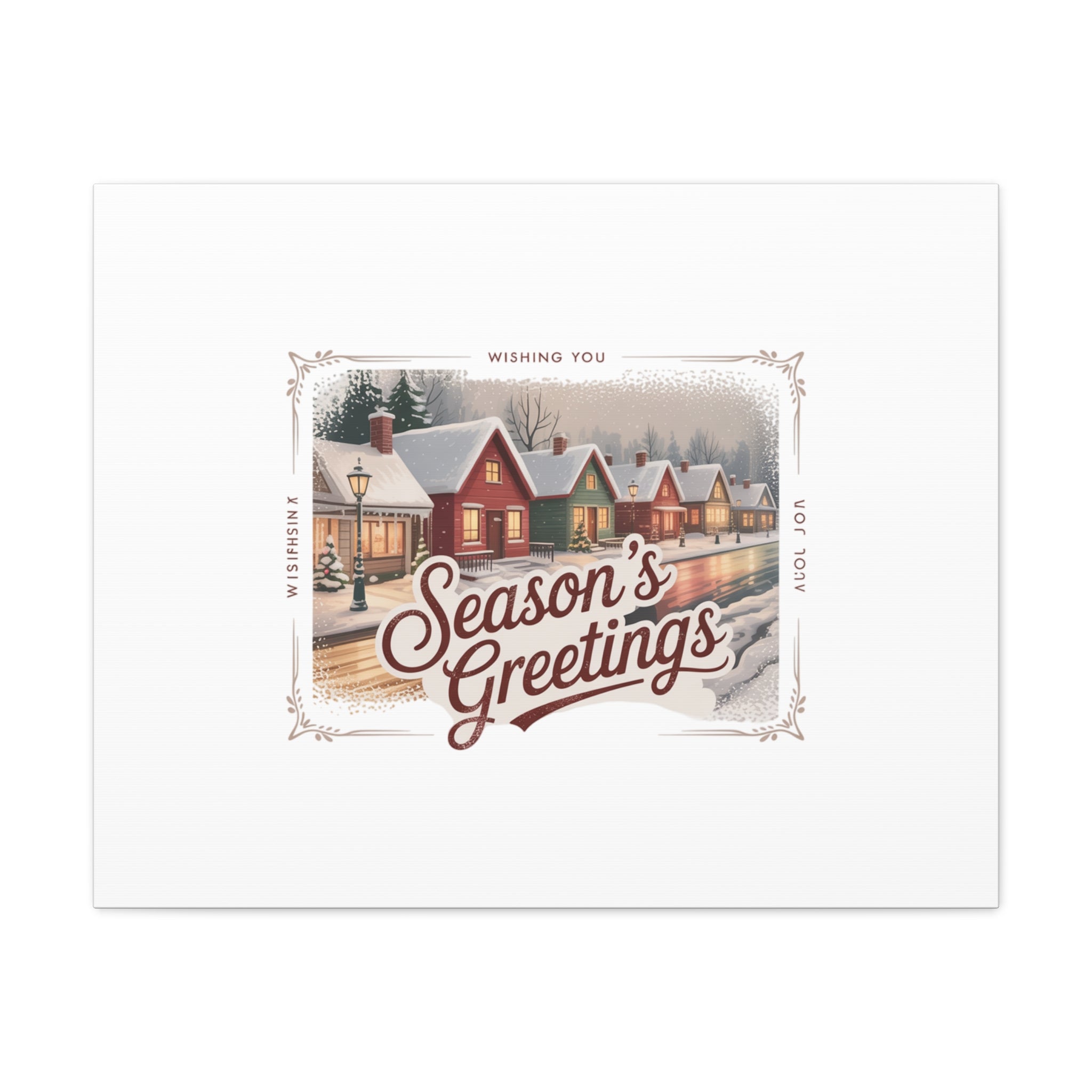 Season's Greetings Vintage Christmas Postcard Canvas | Retro Holiday Wall Art