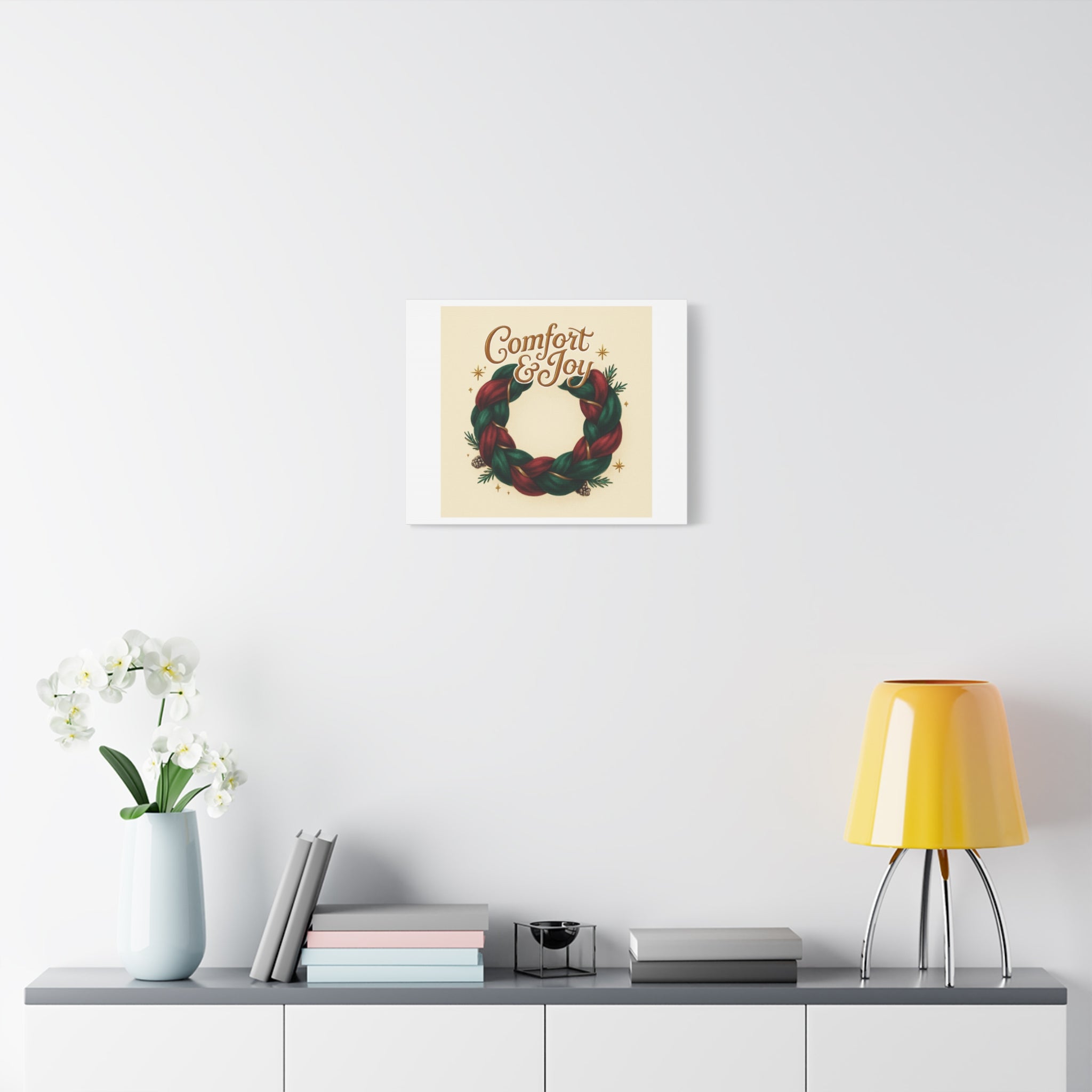 Christmas Wreath Canvas - "Comfort & Joy" Holiday Wall Art