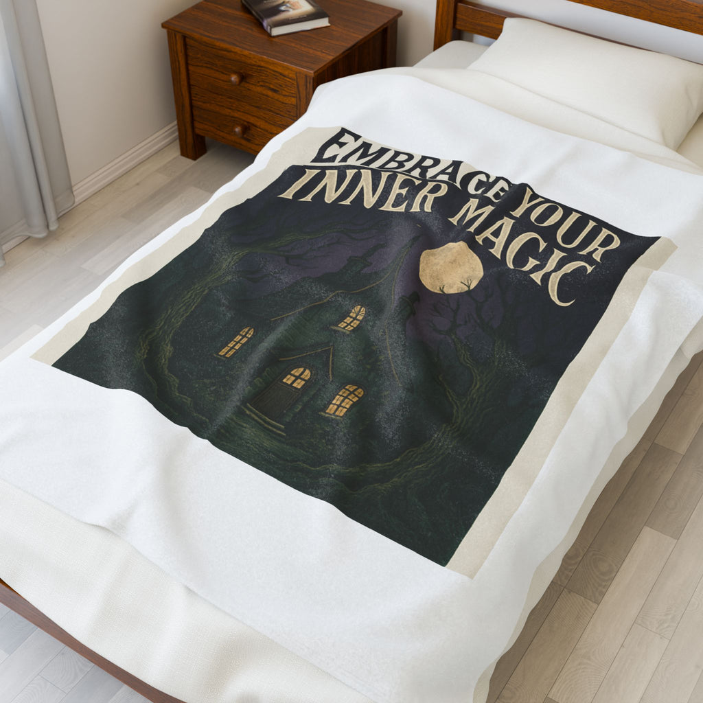 Velveteen Plush Blanket — "Embrace Your Inner Magic" Cottage Moonlight Throw