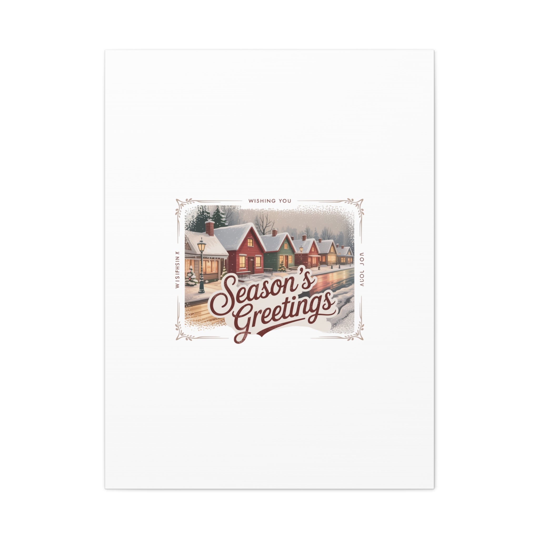 Season's Greetings Vintage Christmas Postcard Canvas | Retro Holiday Wall Art