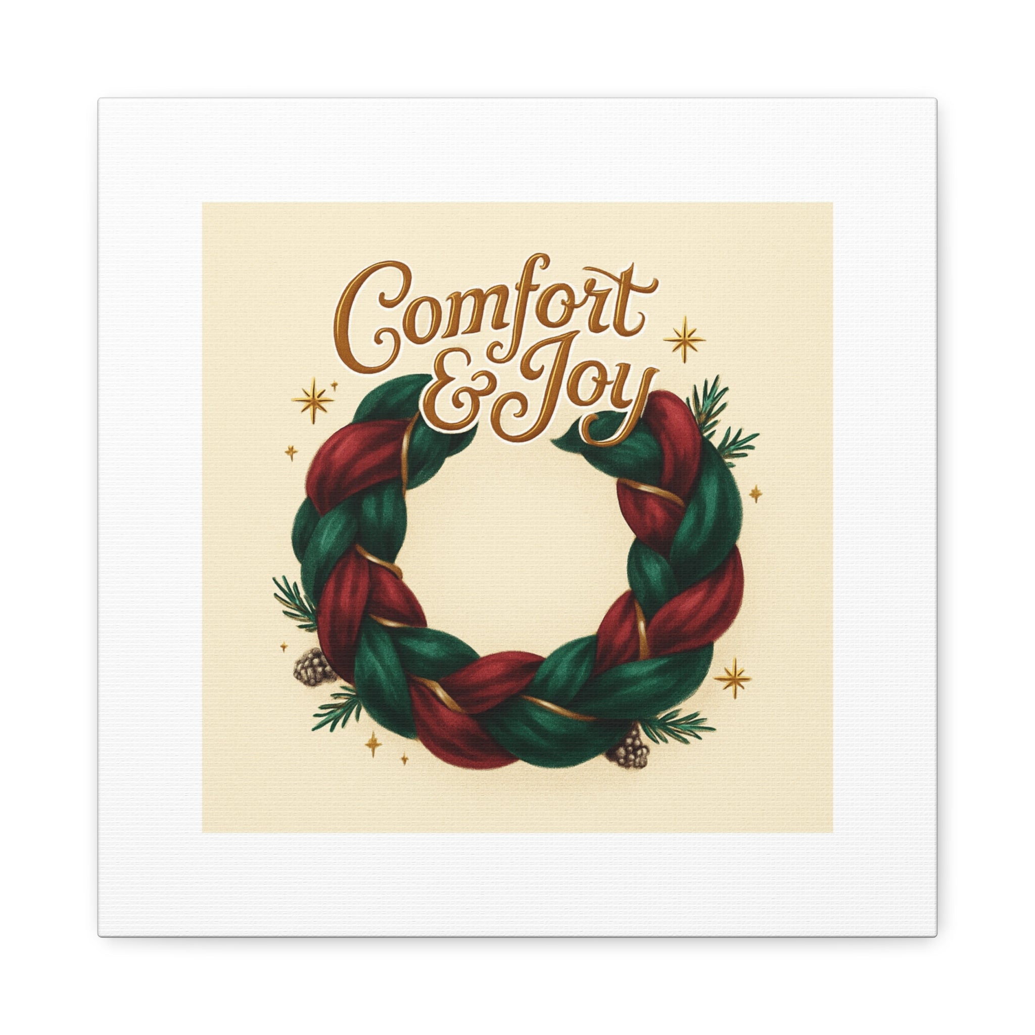 Christmas Wreath Canvas - "Comfort & Joy" Holiday Wall Art