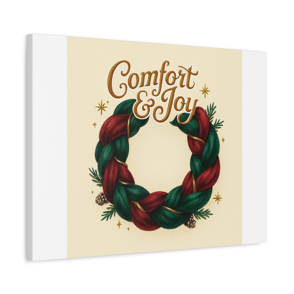 Christmas Wreath Canvas - "Comfort & Joy" Holiday Wall Art