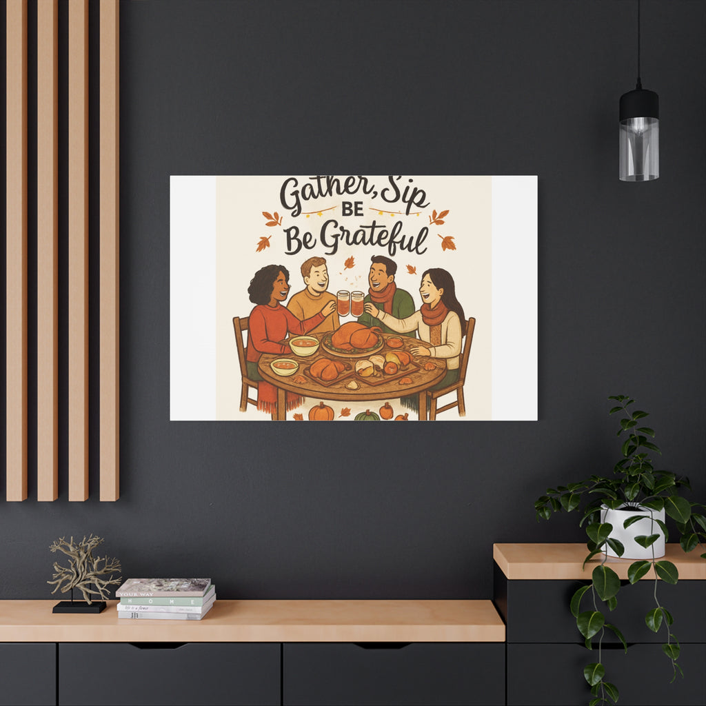 Gather, Sip, Be Grateful Canvas — Thanksgiving Wall Art