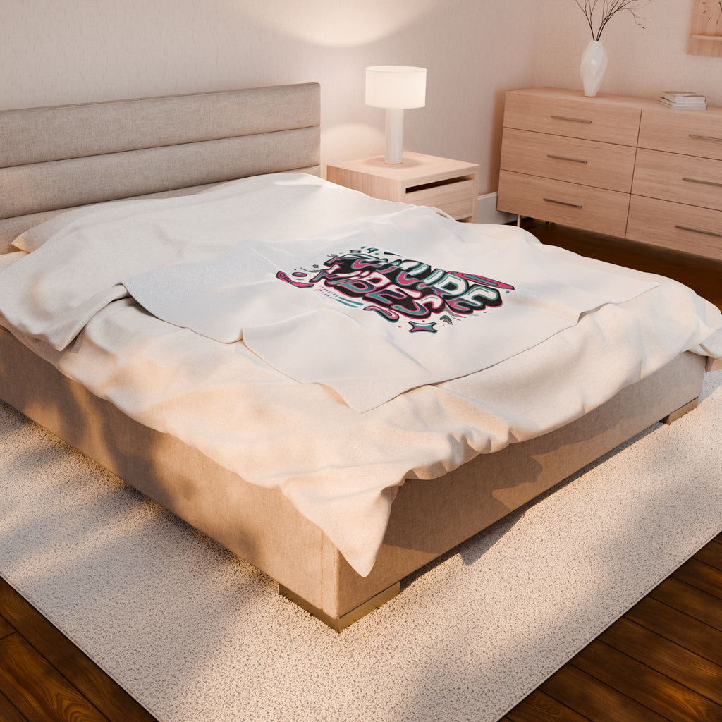 Future Vibes Velveteen Blanket | Y2K cyber holo retro tech chrome text
