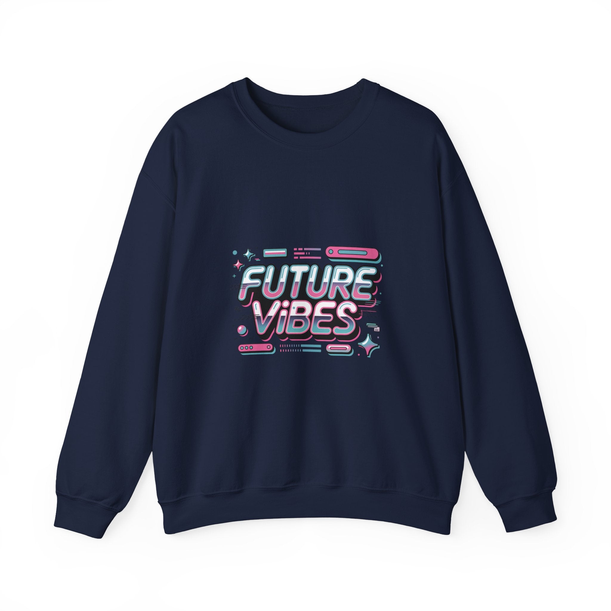 Future Vibes Crewneck Sweatshirt | Y2K Cyber Holo, Retro Tech Chrome Text