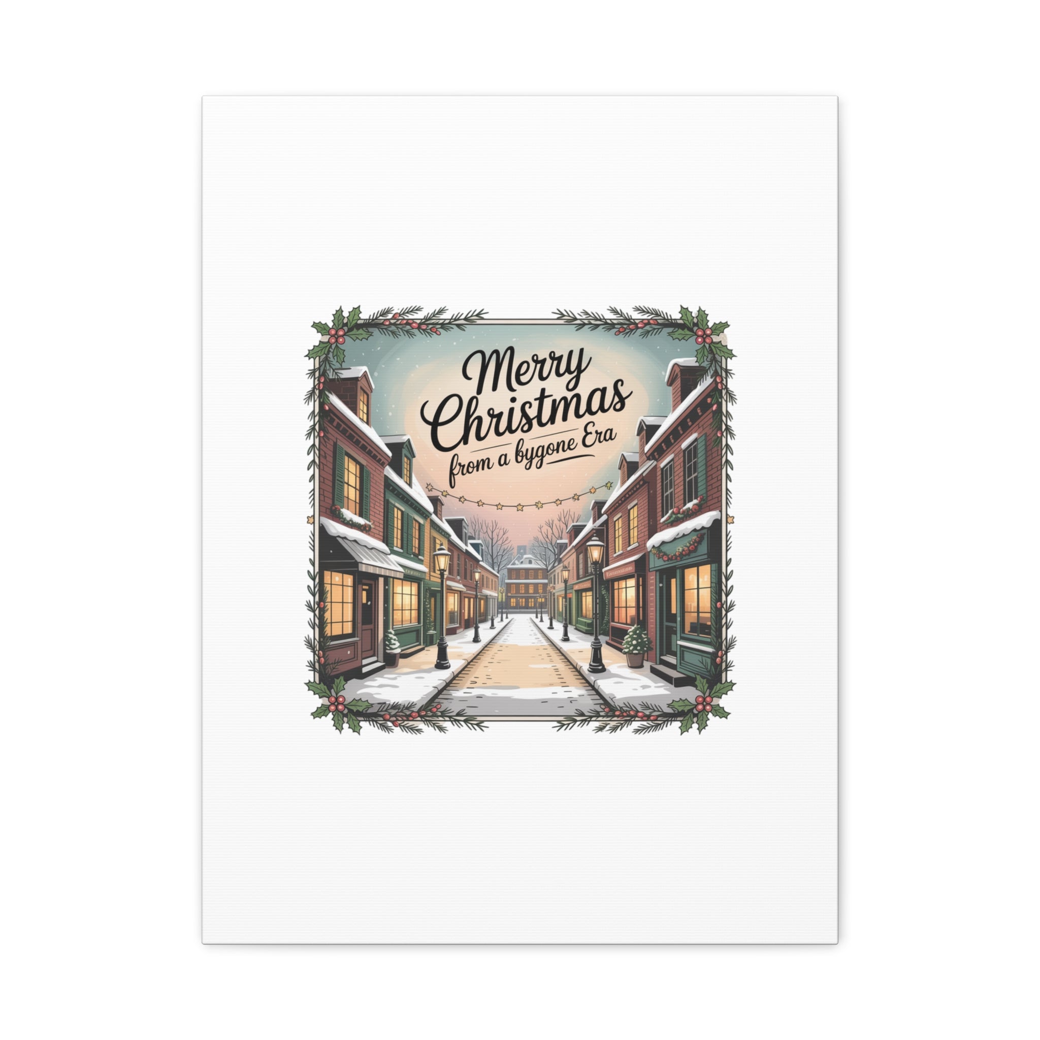 Merry Christmas Vintage Postcard Canvas | Retro Holiday Card Design