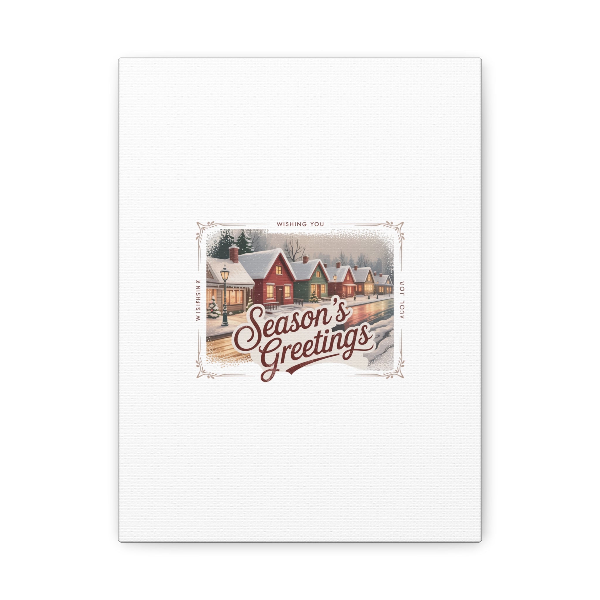 Season's Greetings Vintage Christmas Postcard Canvas | Retro Holiday Wall Art