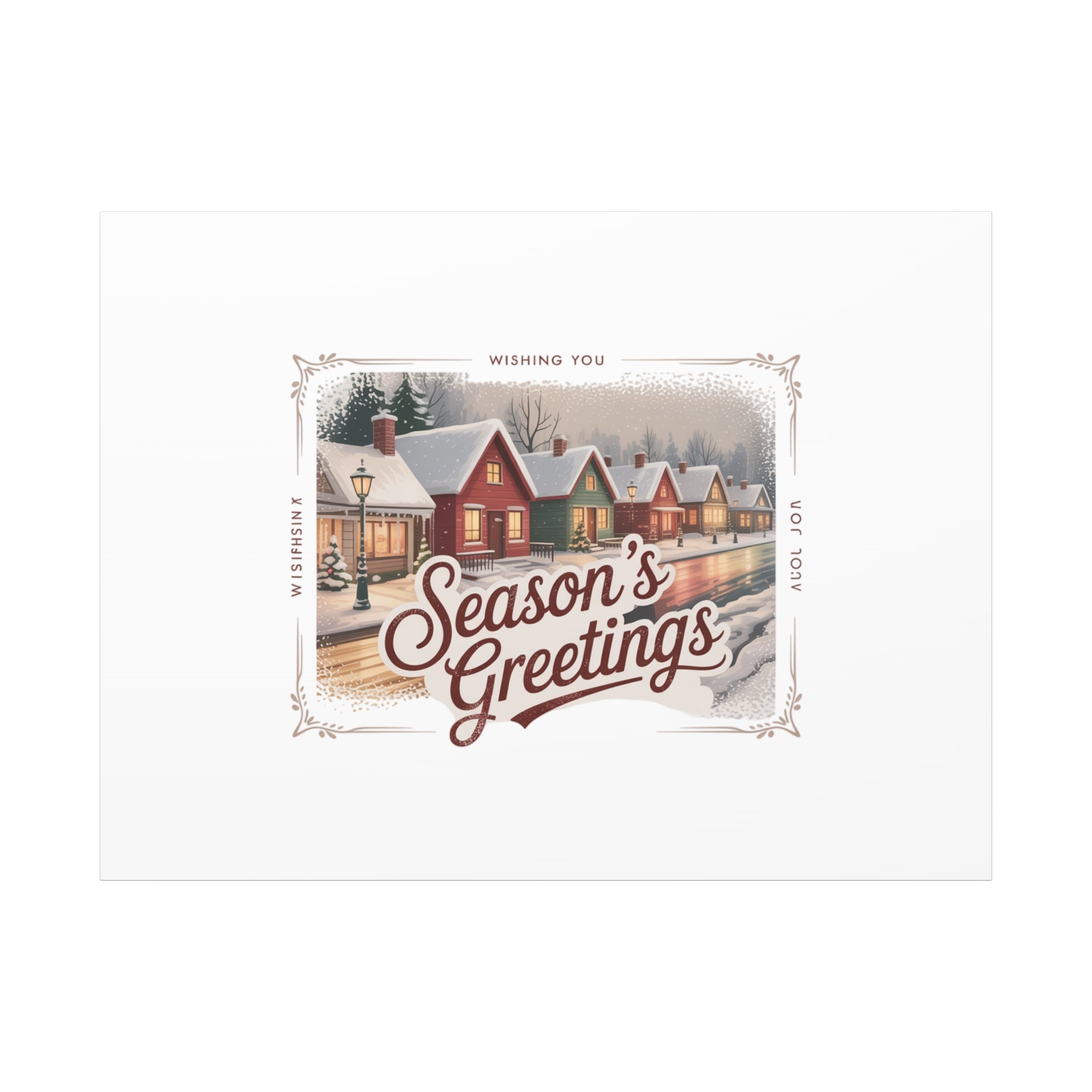 Season's Greetings Vintage Christmas Postcard Canvas | Retro Holiday Wall Art