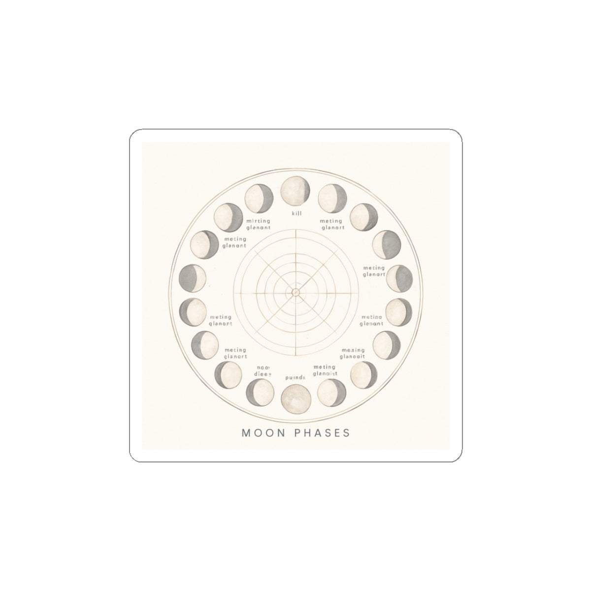 Moon Phases Kiss-Cut Sticker — Minimal Lunar Cycle Diagram for Planners, Journals & Laptops