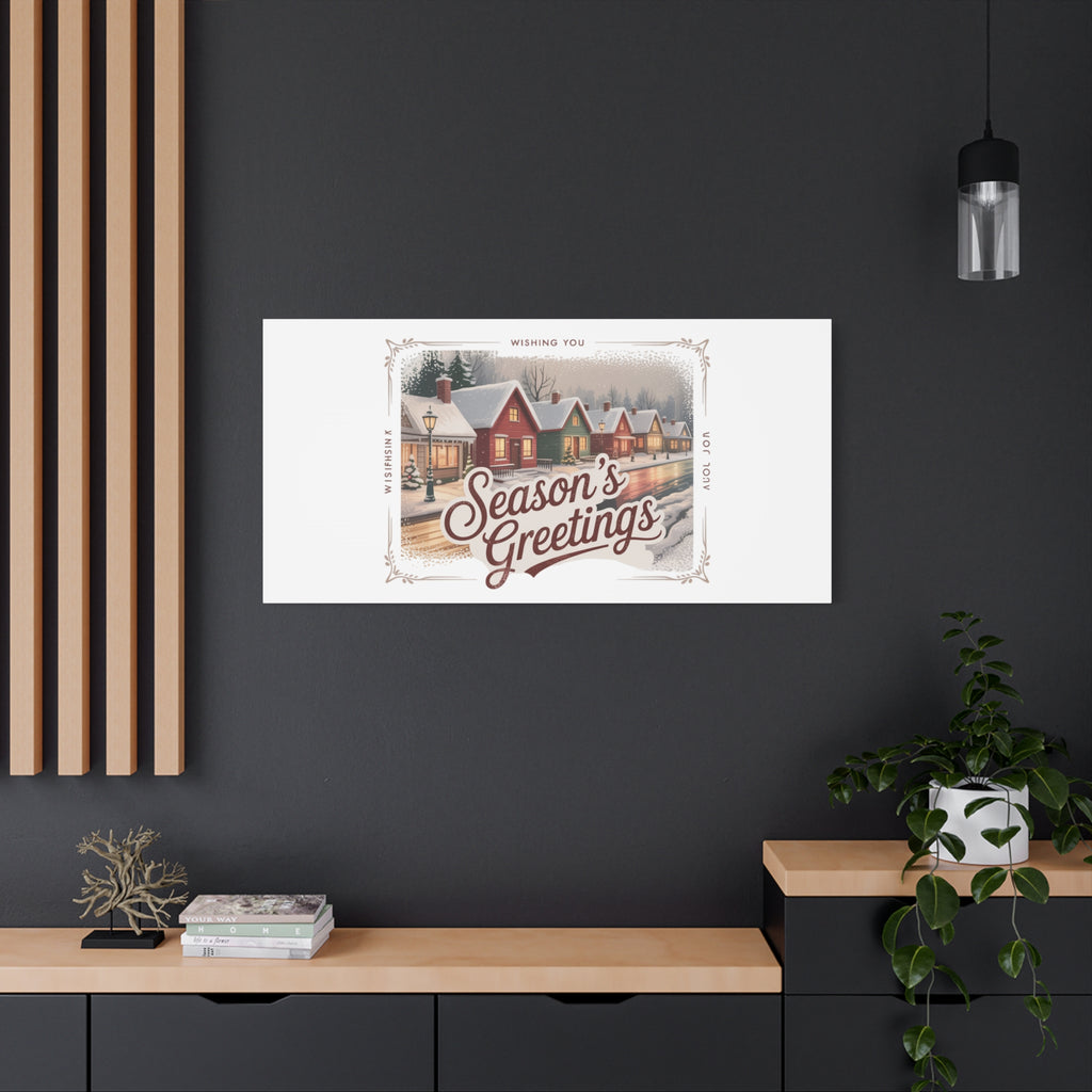 Season's Greetings Vintage Christmas Postcard Canvas | Retro Holiday Wall Art