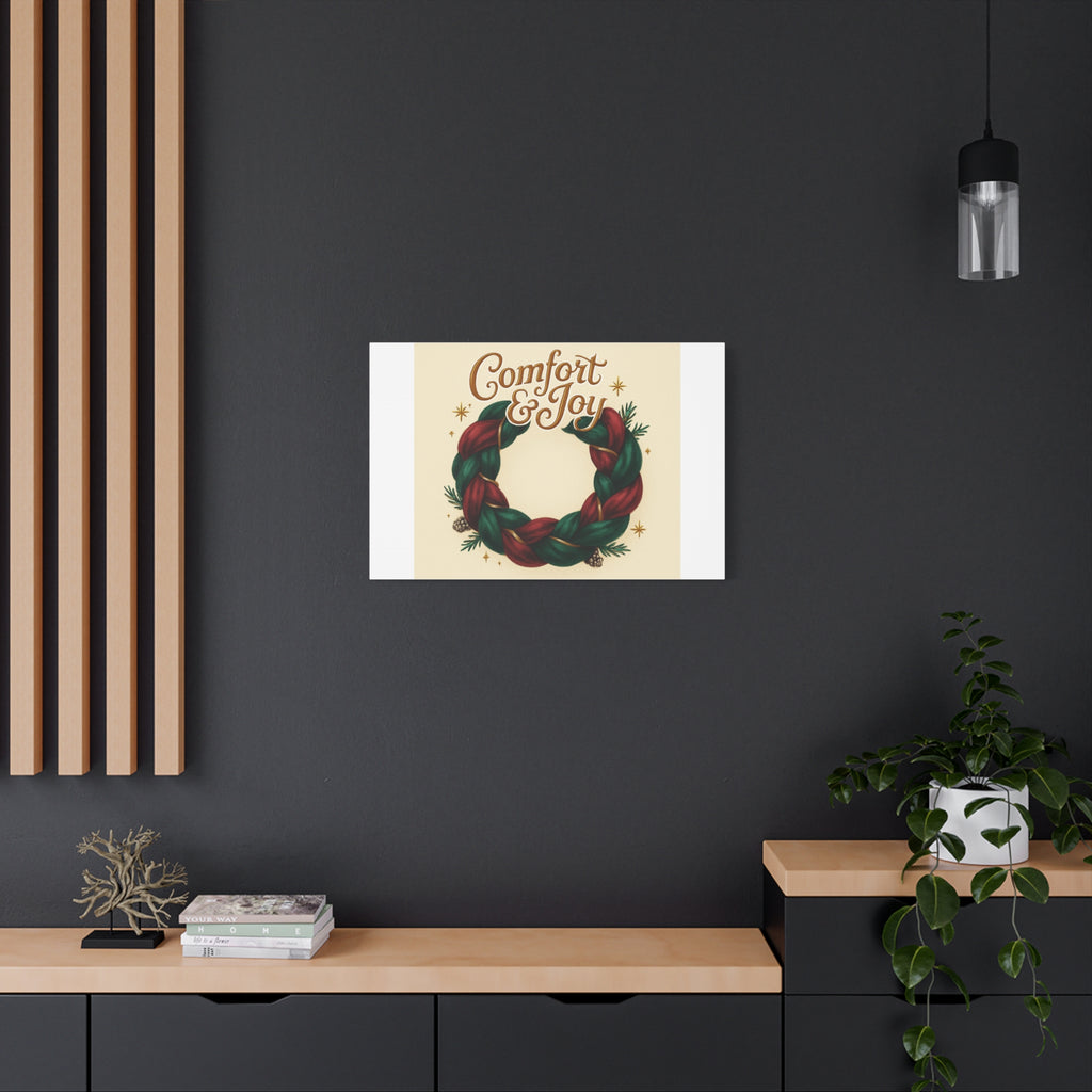 Christmas Wreath Canvas - "Comfort & Joy" Holiday Wall Art