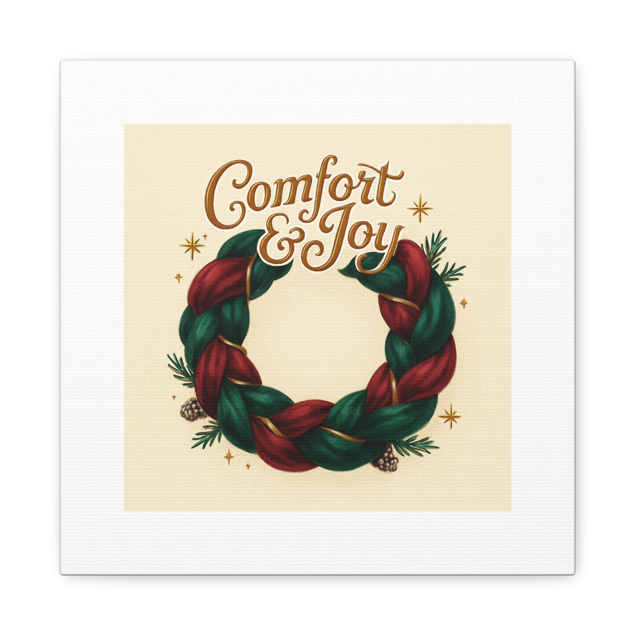 Christmas Wreath Canvas - "Comfort & Joy" Holiday Wall Art