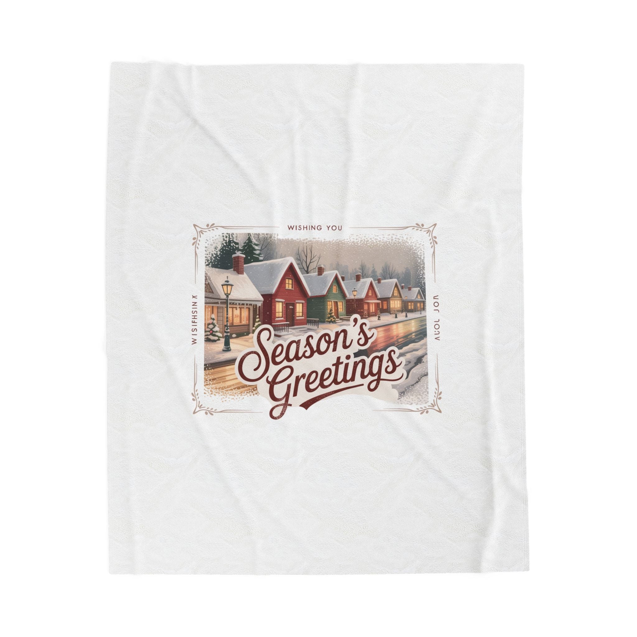 Season's Greetings Vintage Postcard Velveteen Blanket | Retro Christmas, sepia holiday