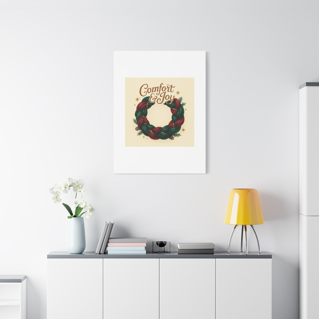 Christmas Wreath Canvas - "Comfort & Joy" Holiday Wall Art