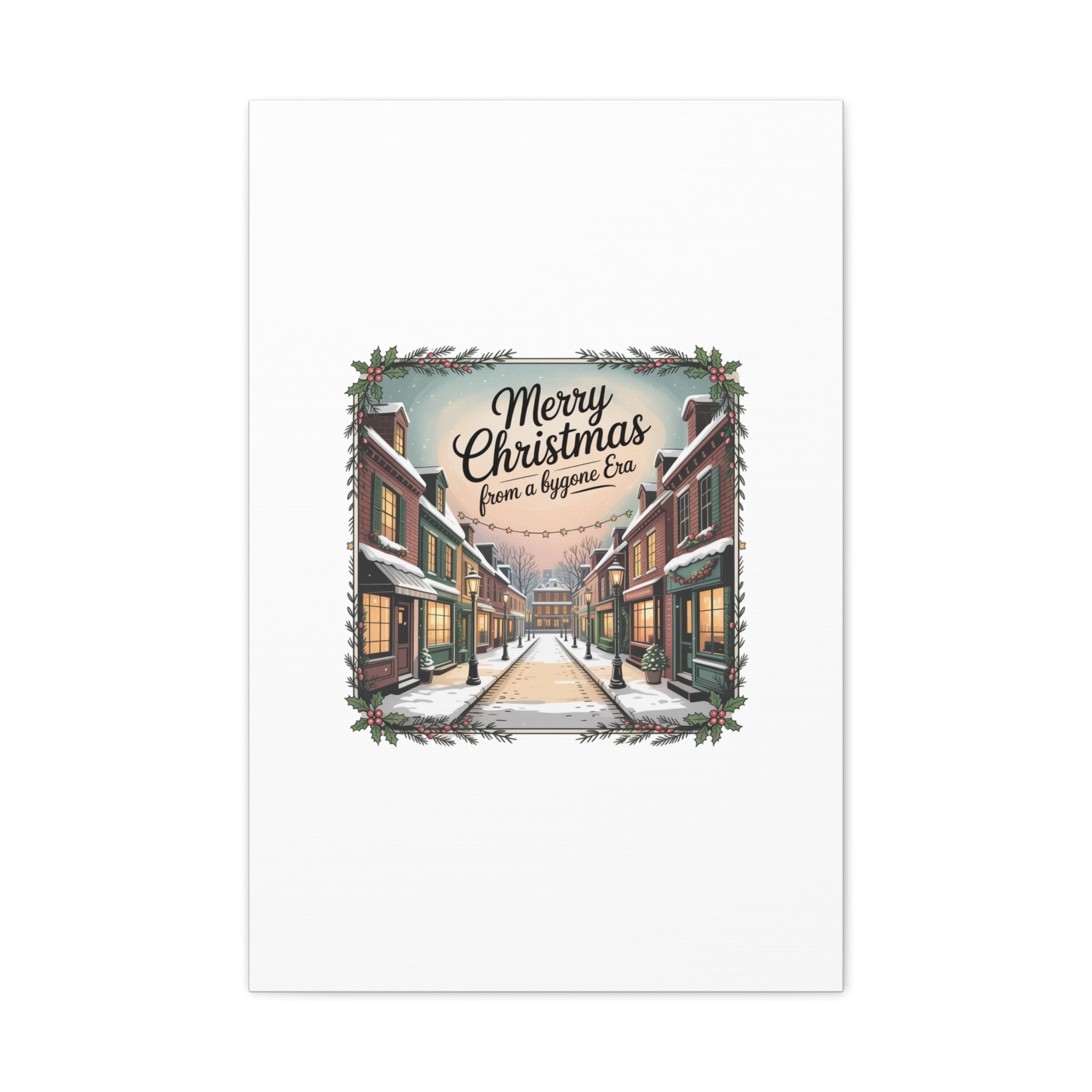 Merry Christmas Vintage Postcard Canvas | Retro Holiday Card Design