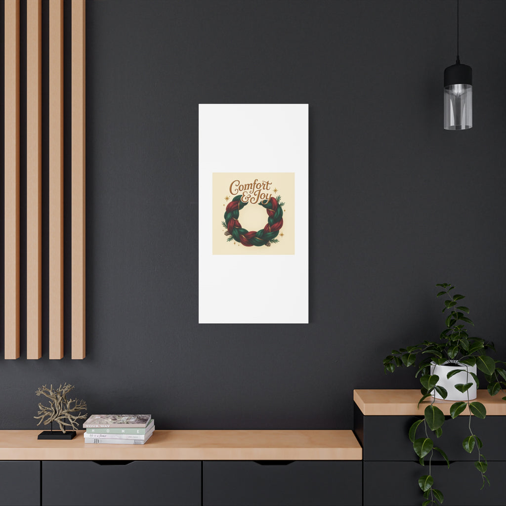 Christmas Wreath Canvas - "Comfort & Joy" Holiday Wall Art