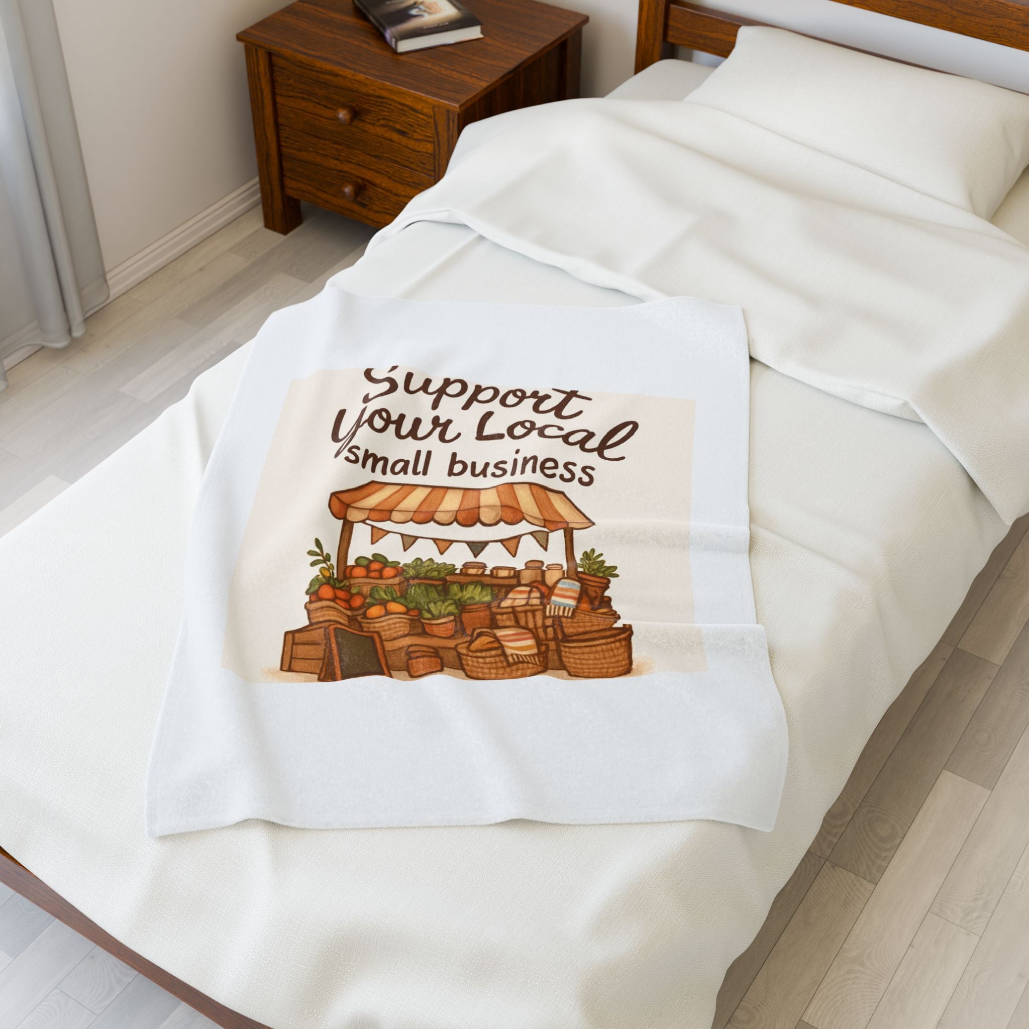 Support Your Local Small Business Velveteen Plush Blanket – Cozy Market Stall Throw