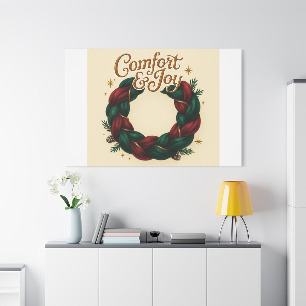 Christmas Wreath Canvas - "Comfort & Joy" Holiday Wall Art