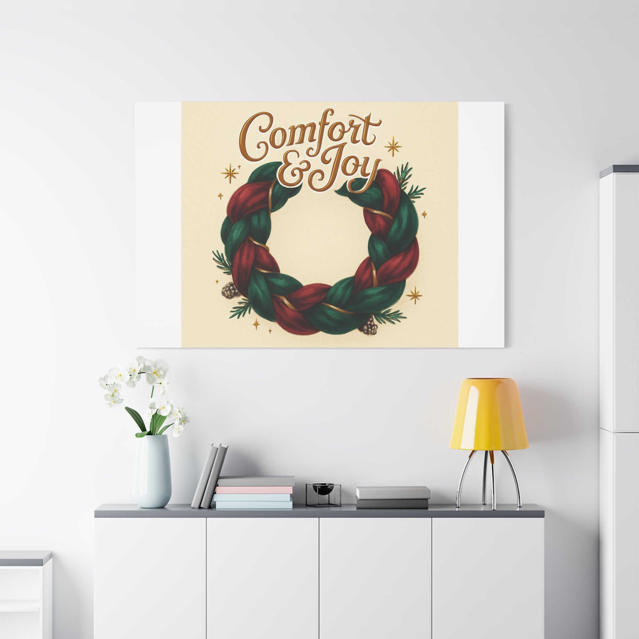 Christmas Wreath Canvas - "Comfort & Joy" Holiday Wall Art