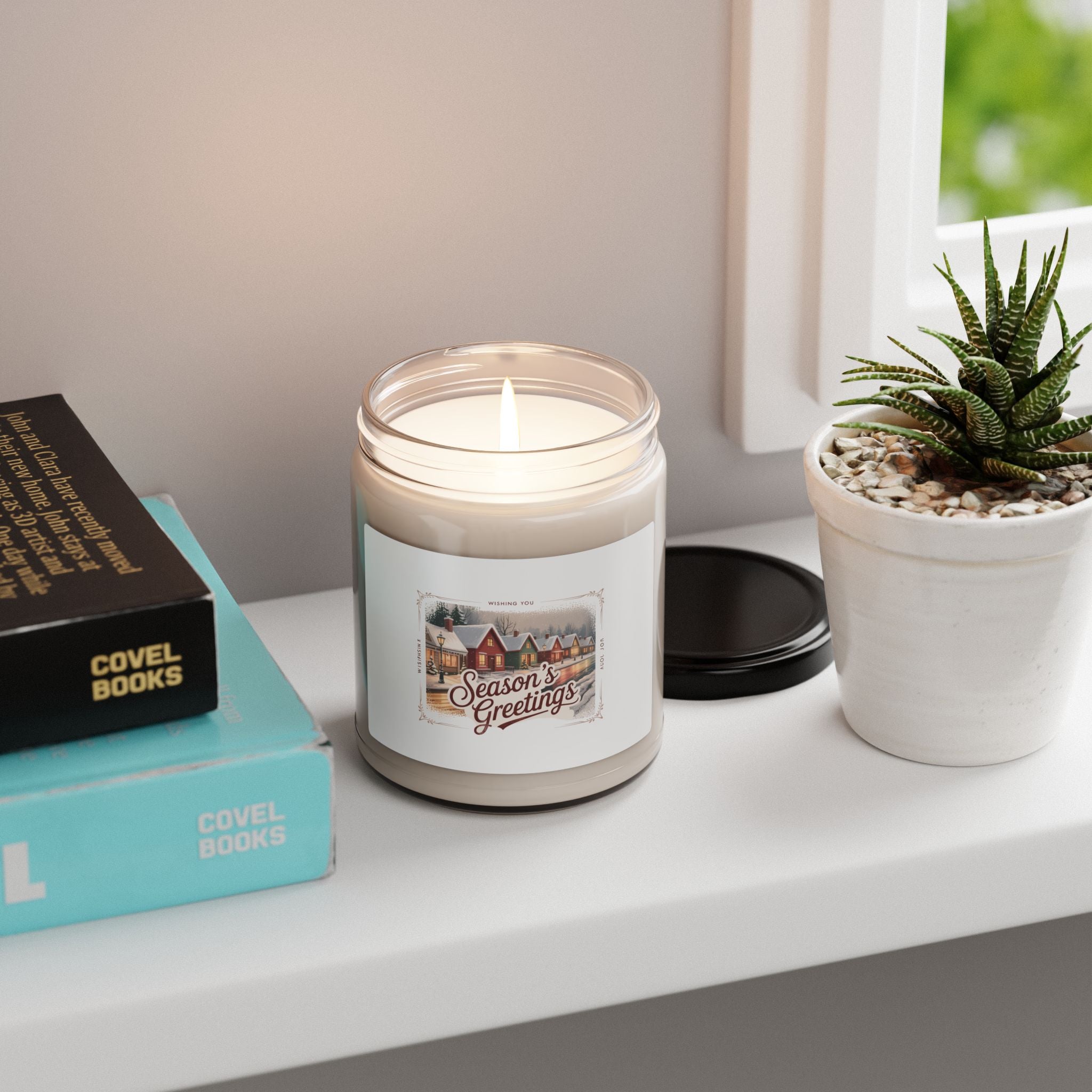 Season's Greetings Vintage Postcard Candle | Soy Jar, Retro Christmas
