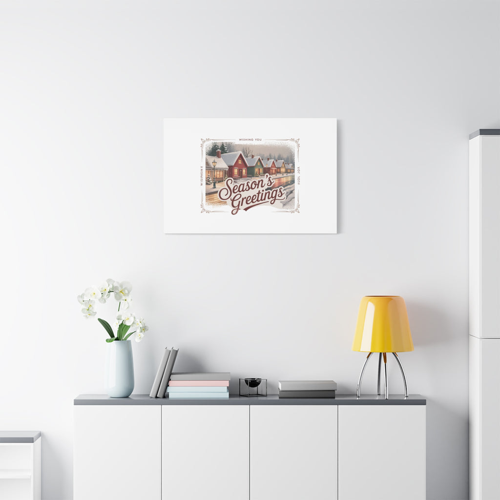 Season's Greetings Vintage Christmas Postcard Canvas | Retro Holiday Wall Art