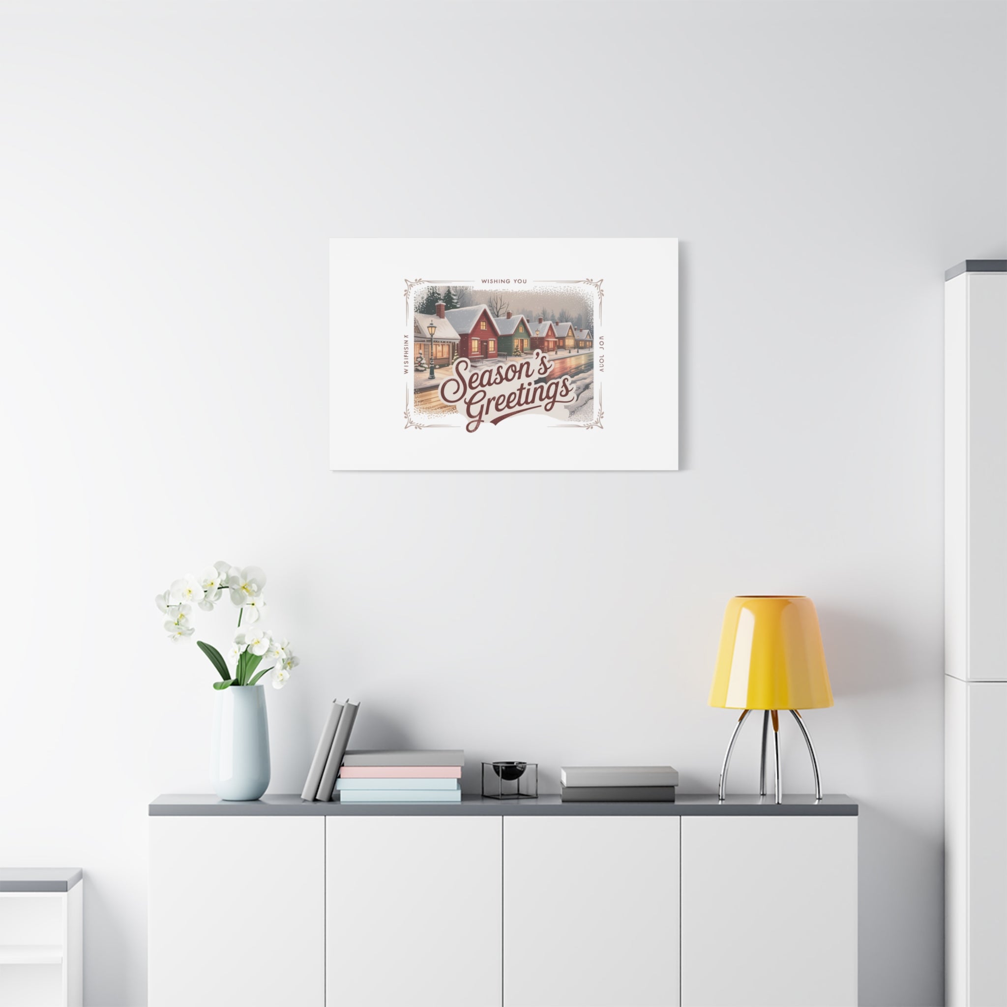 Season's Greetings Vintage Christmas Postcard Canvas | Retro Holiday Wall Art