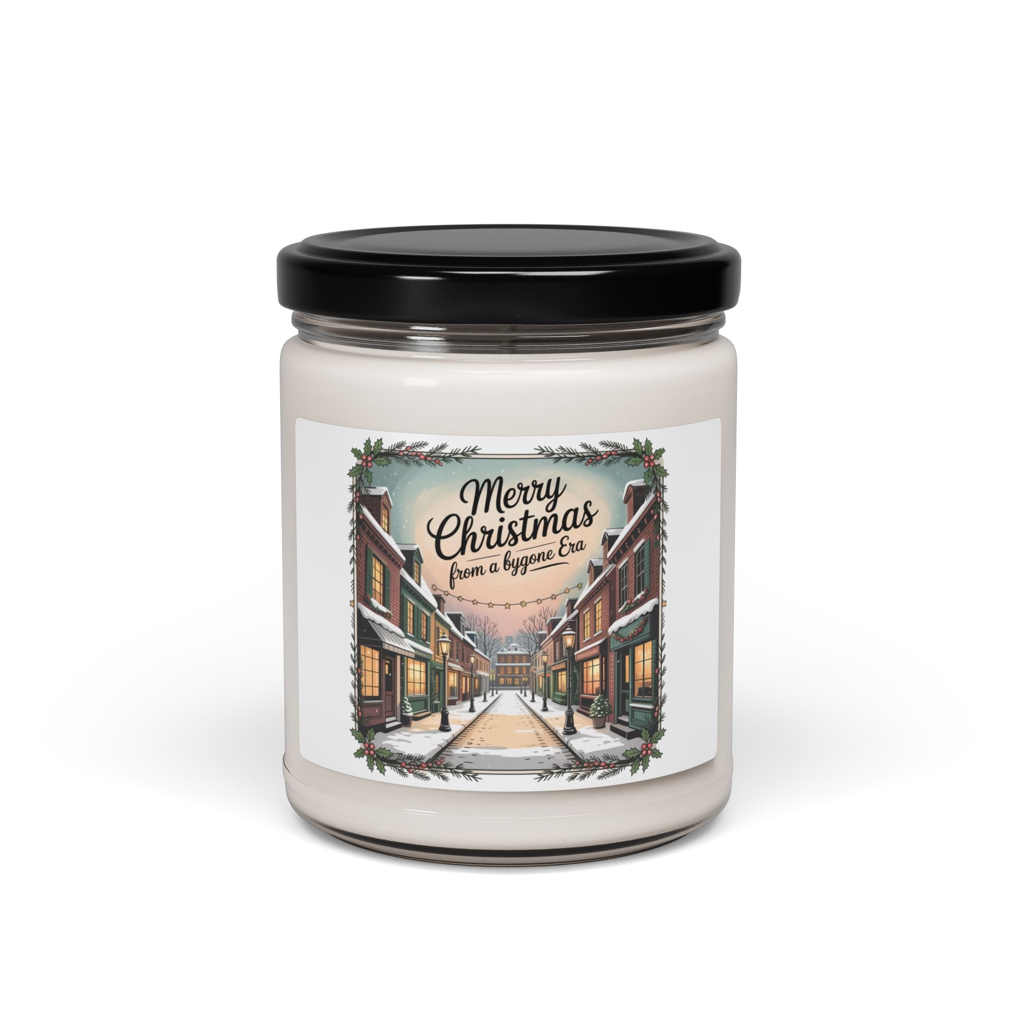 Vintage Christmas Postcard Candle, Soy 9oz | Retro Holiday Card Design