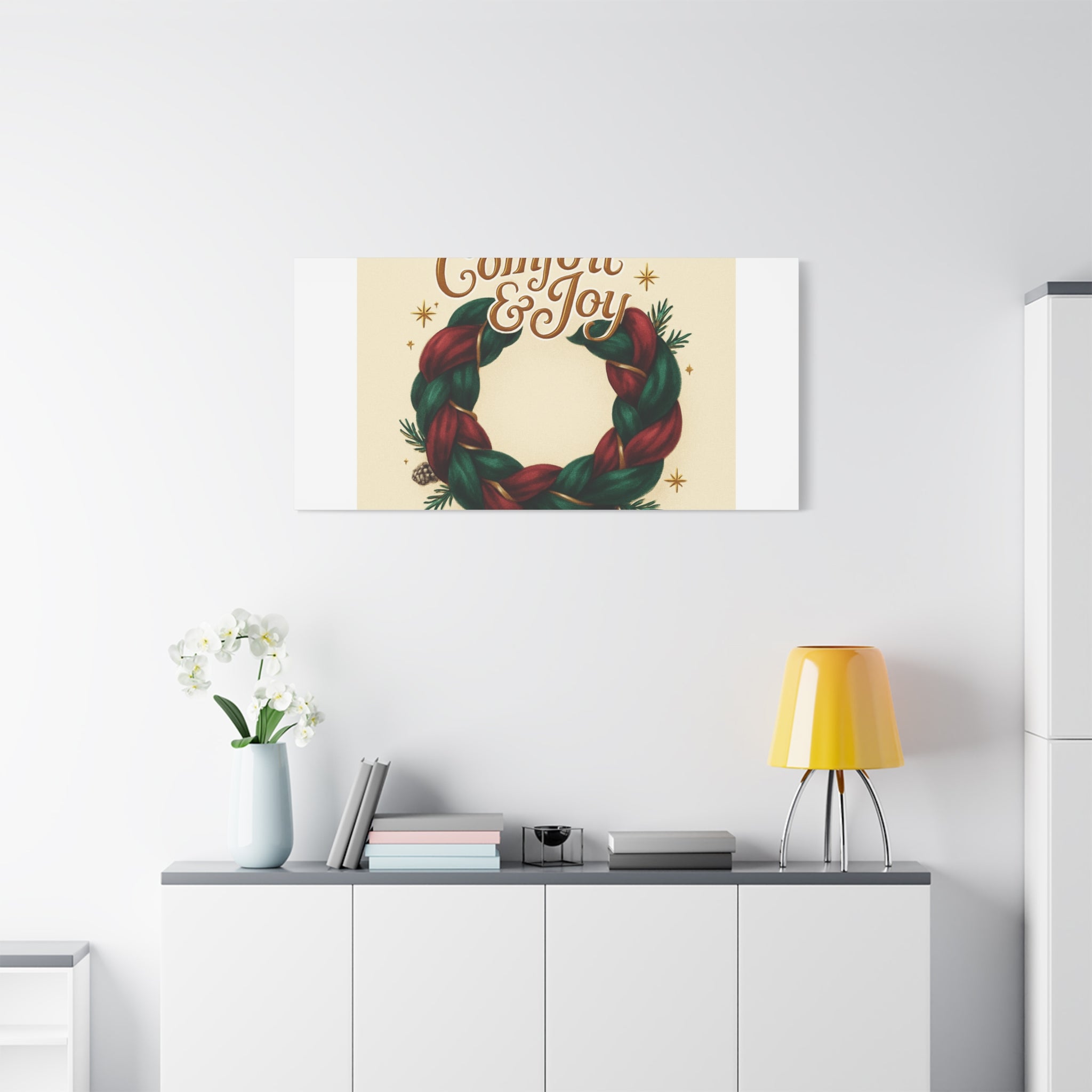 Christmas Wreath Canvas - "Comfort & Joy" Holiday Wall Art
