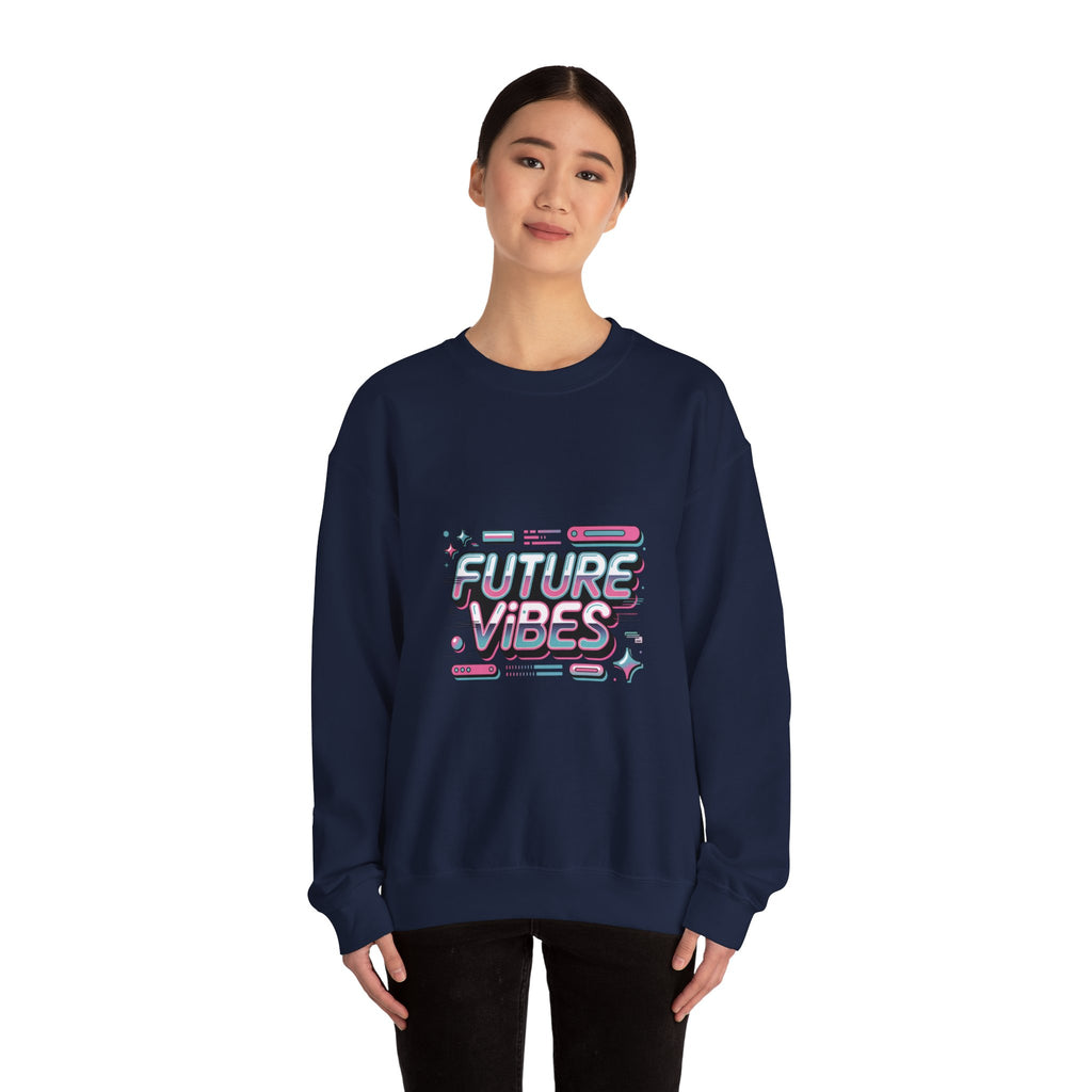 Future Vibes Crewneck Sweatshirt | Y2K Cyber Holo, Retro Tech Chrome Text