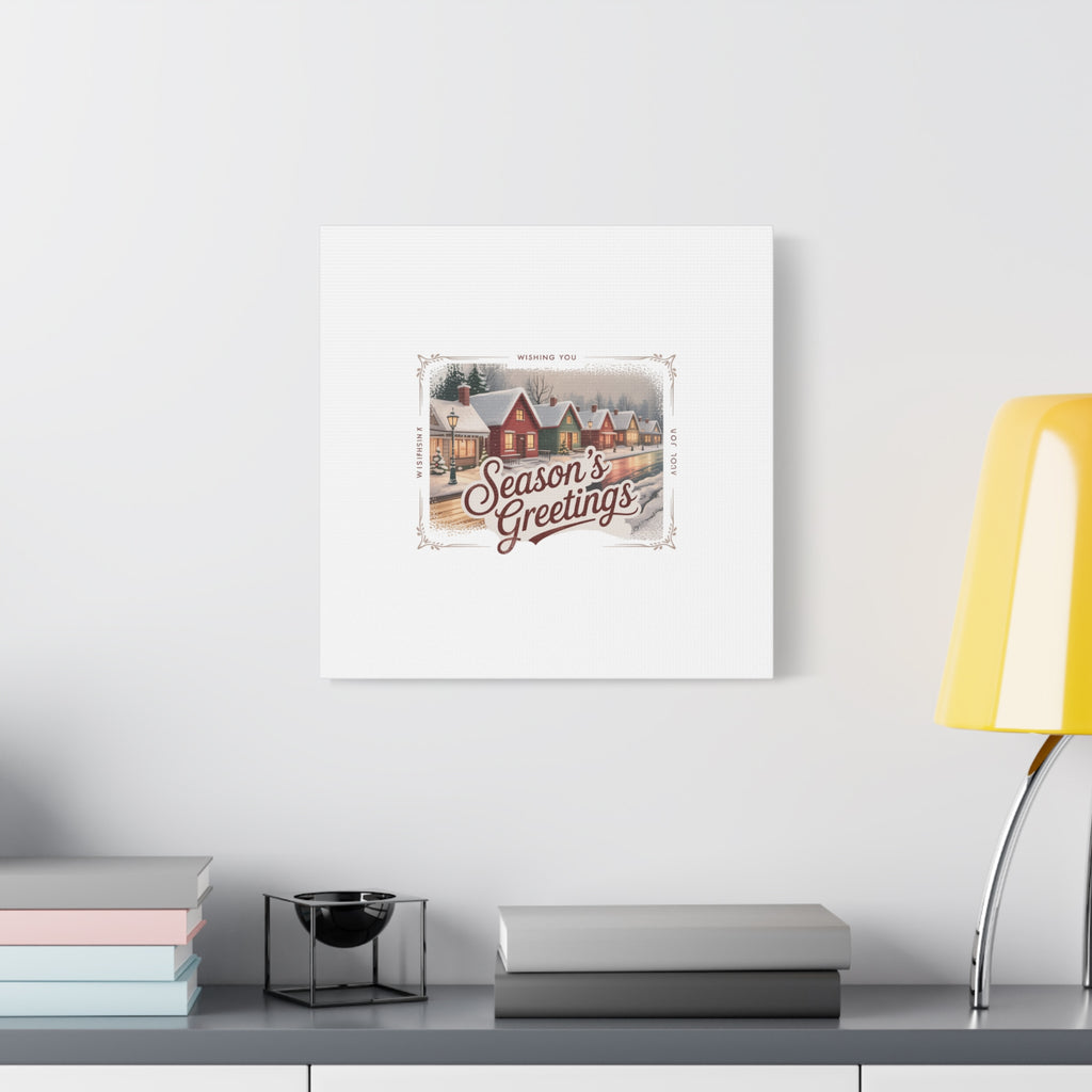 Season's Greetings Vintage Christmas Postcard Canvas | Retro Holiday Wall Art