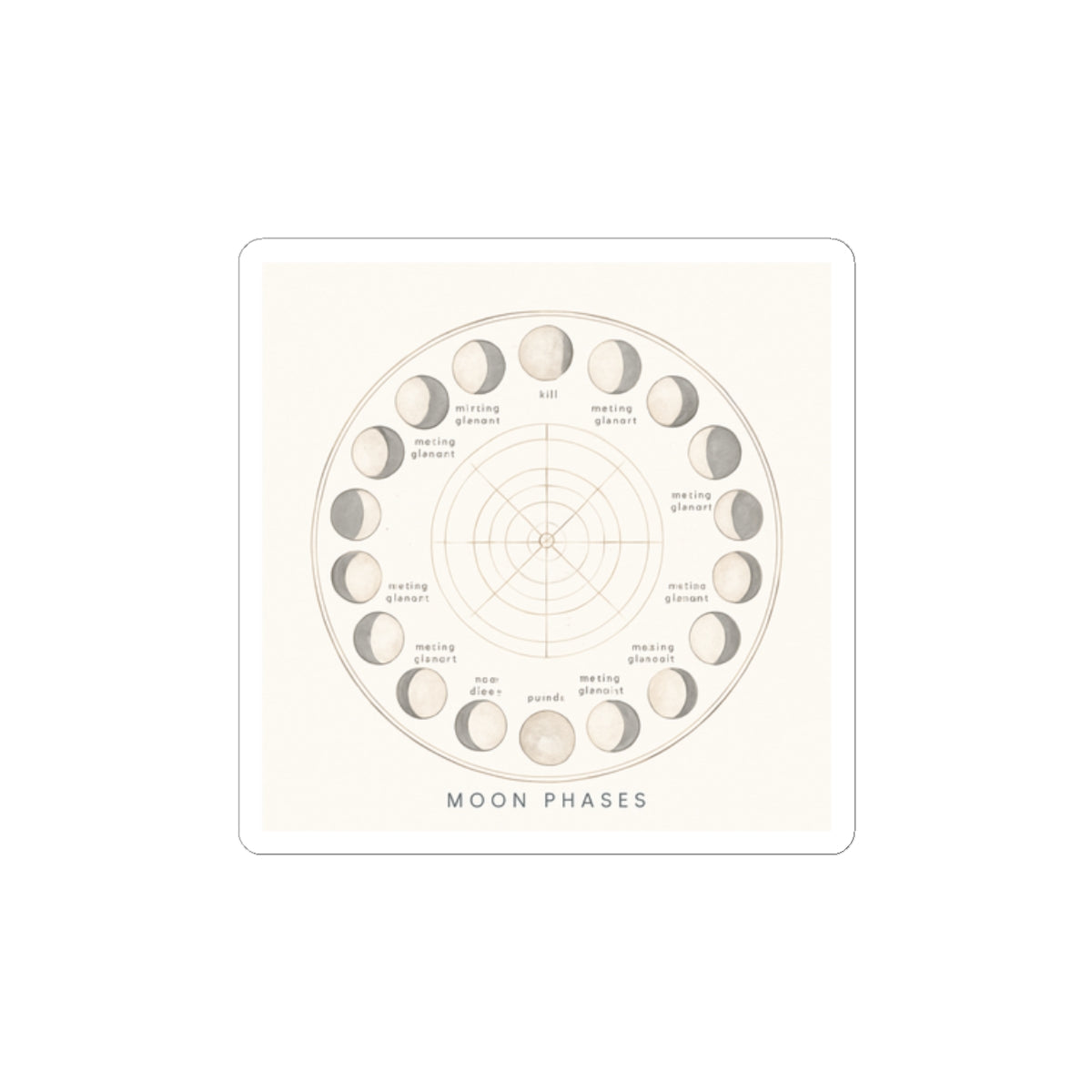 Moon Phases Kiss-Cut Sticker — Minimal Lunar Cycle Diagram for Planners, Journals & Laptops