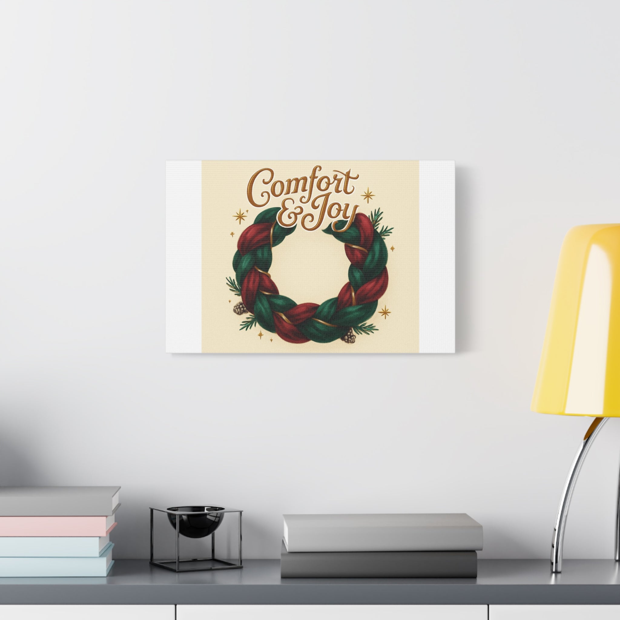 Christmas Wreath Canvas - "Comfort & Joy" Holiday Wall Art