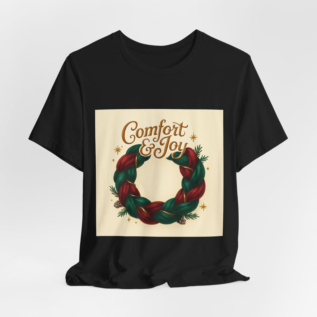 Comfort & Joy Wreath T-Shirt — Retro Holiday Christmas Tee