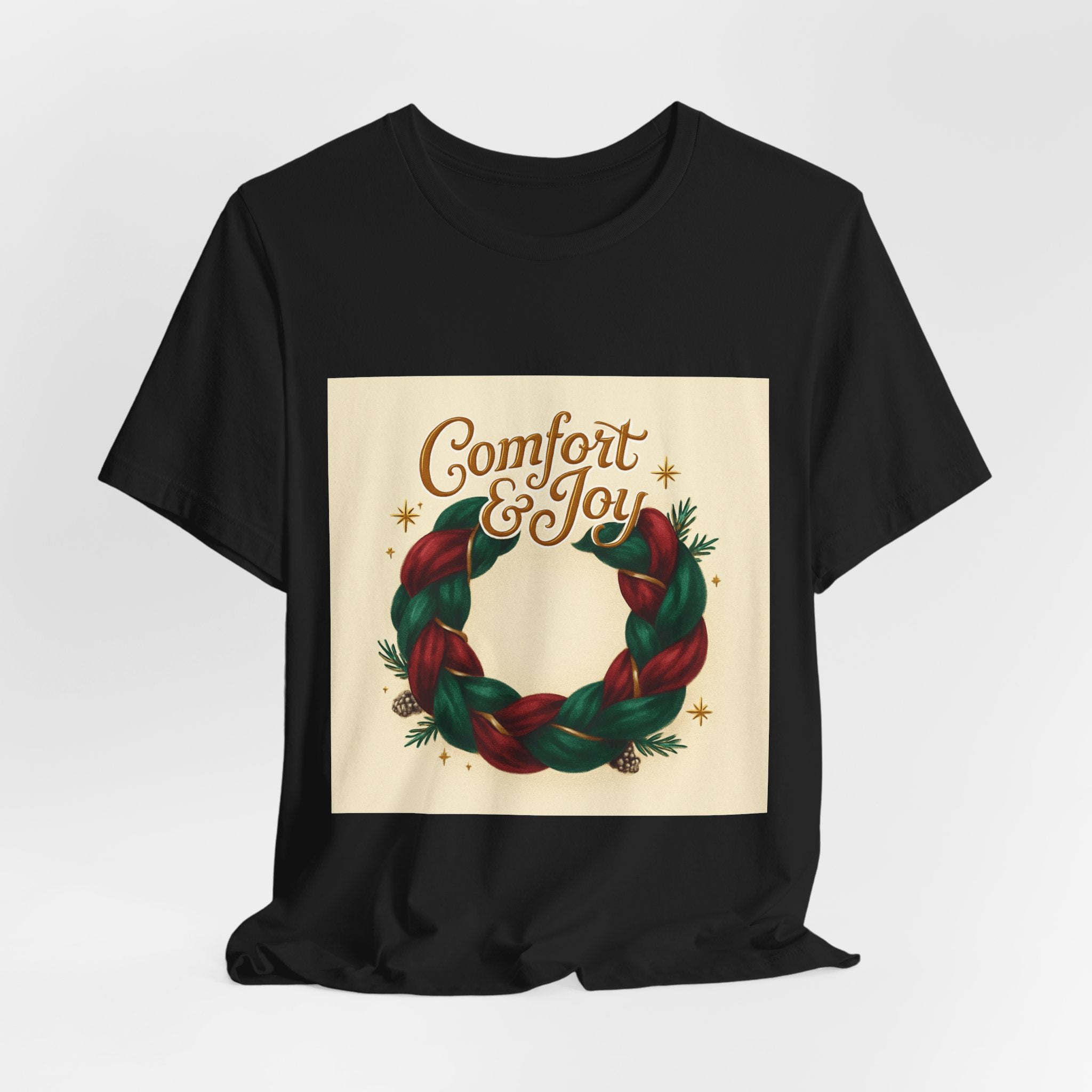 Comfort & Joy Wreath T-Shirt — Retro Holiday Christmas Tee