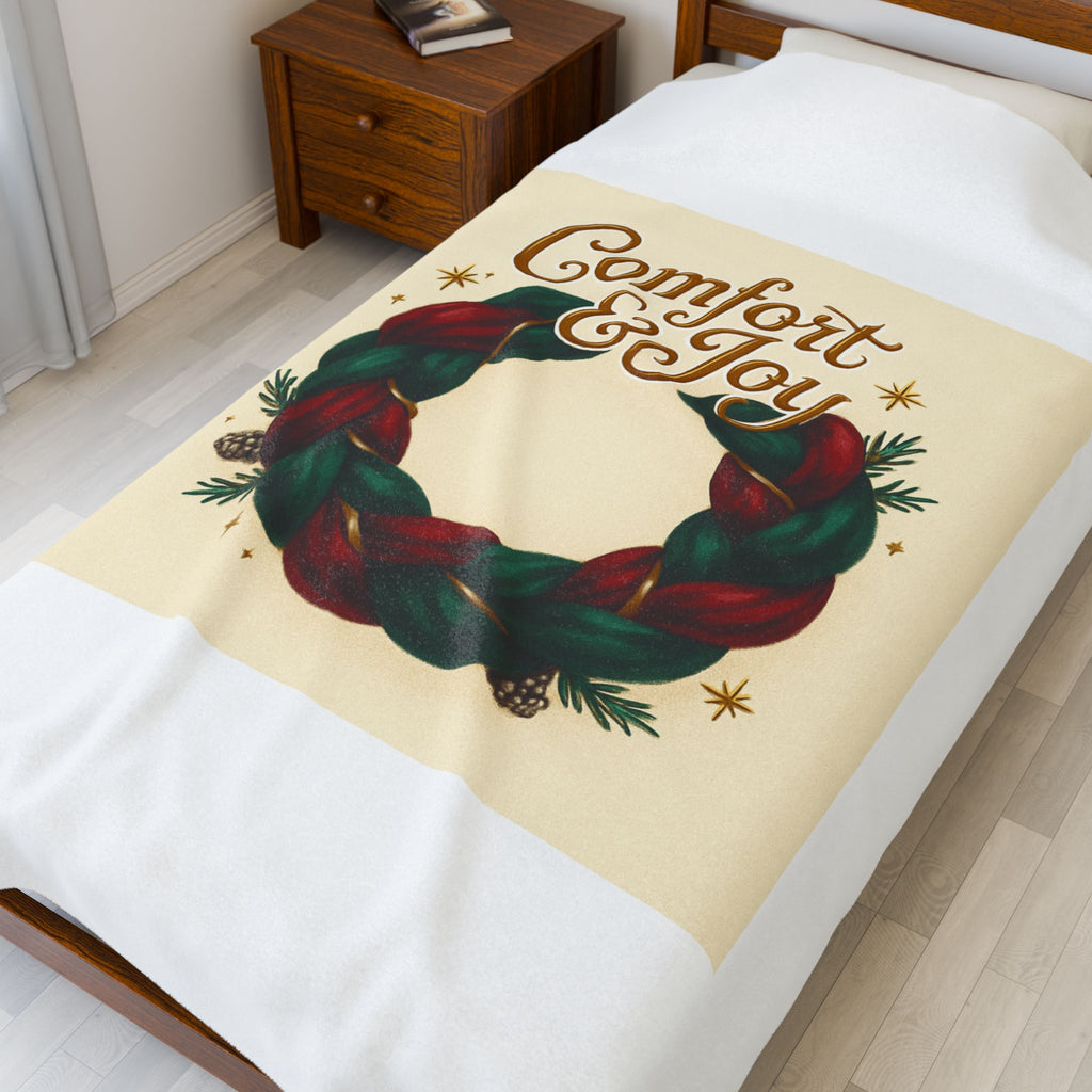 Comfort & Joy Wreath Velveteen Plush Blanket — Holiday Cozy Throw