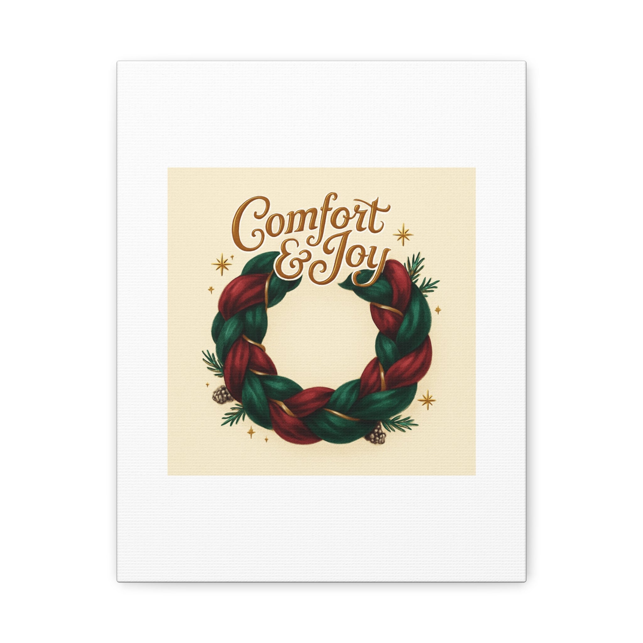 Christmas Wreath Canvas - "Comfort & Joy" Holiday Wall Art