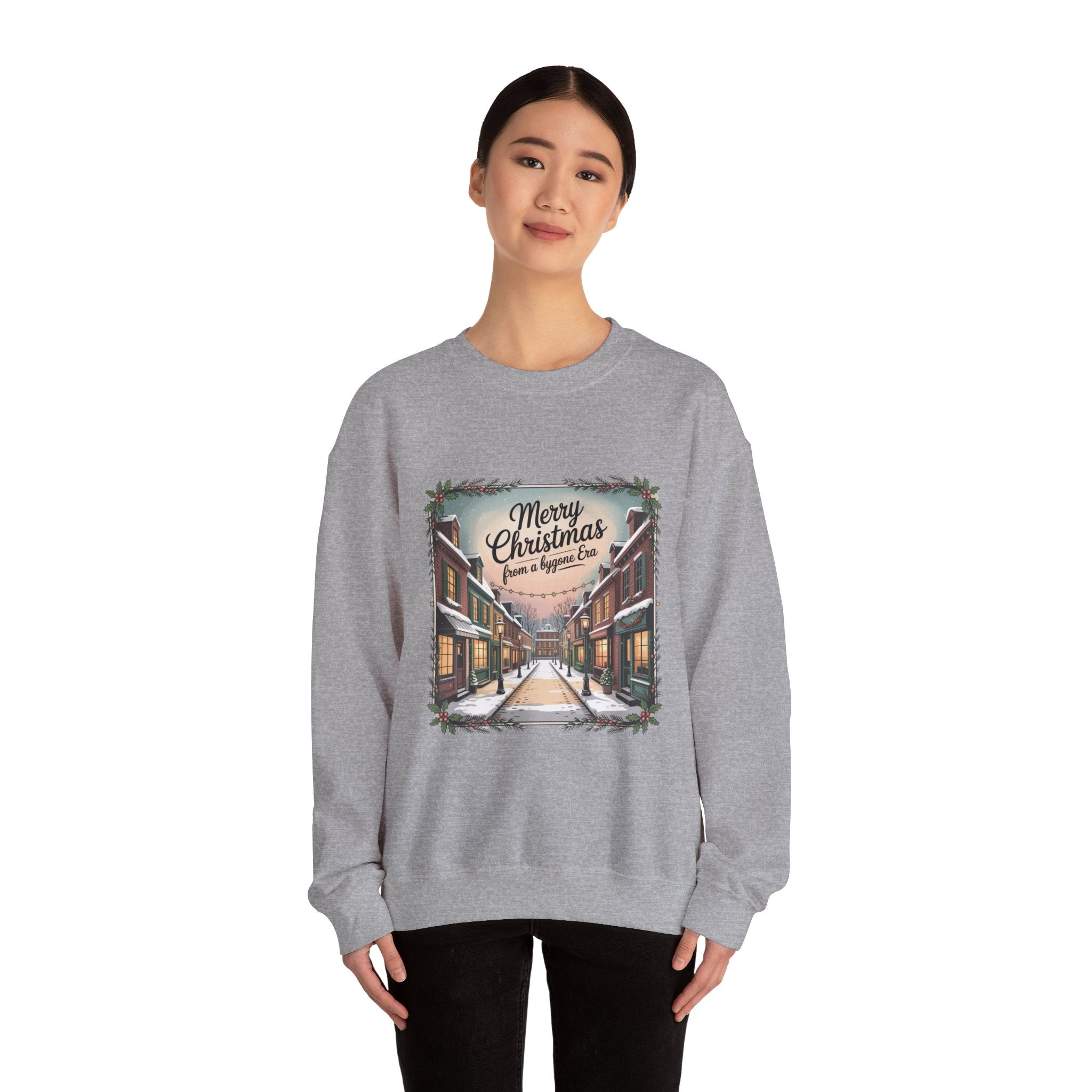 Vintage Christmas Postcard Sweatshirt | retro holiday card design, sepia holiday